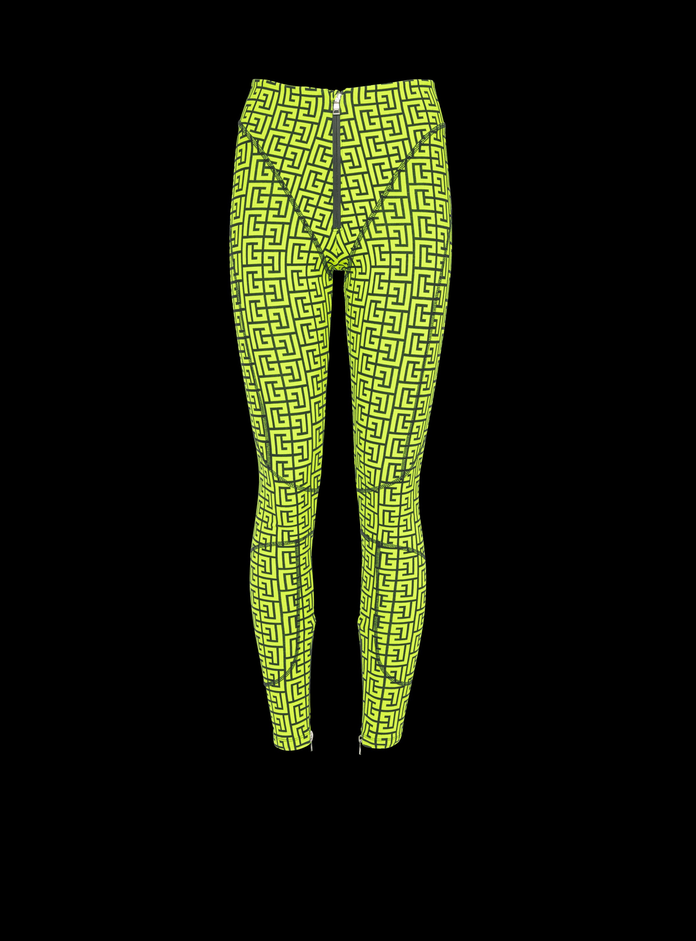 BALMAIN WOMEN'S MONOGRAM ZIPPED JERSEY LEGGINGS NWT