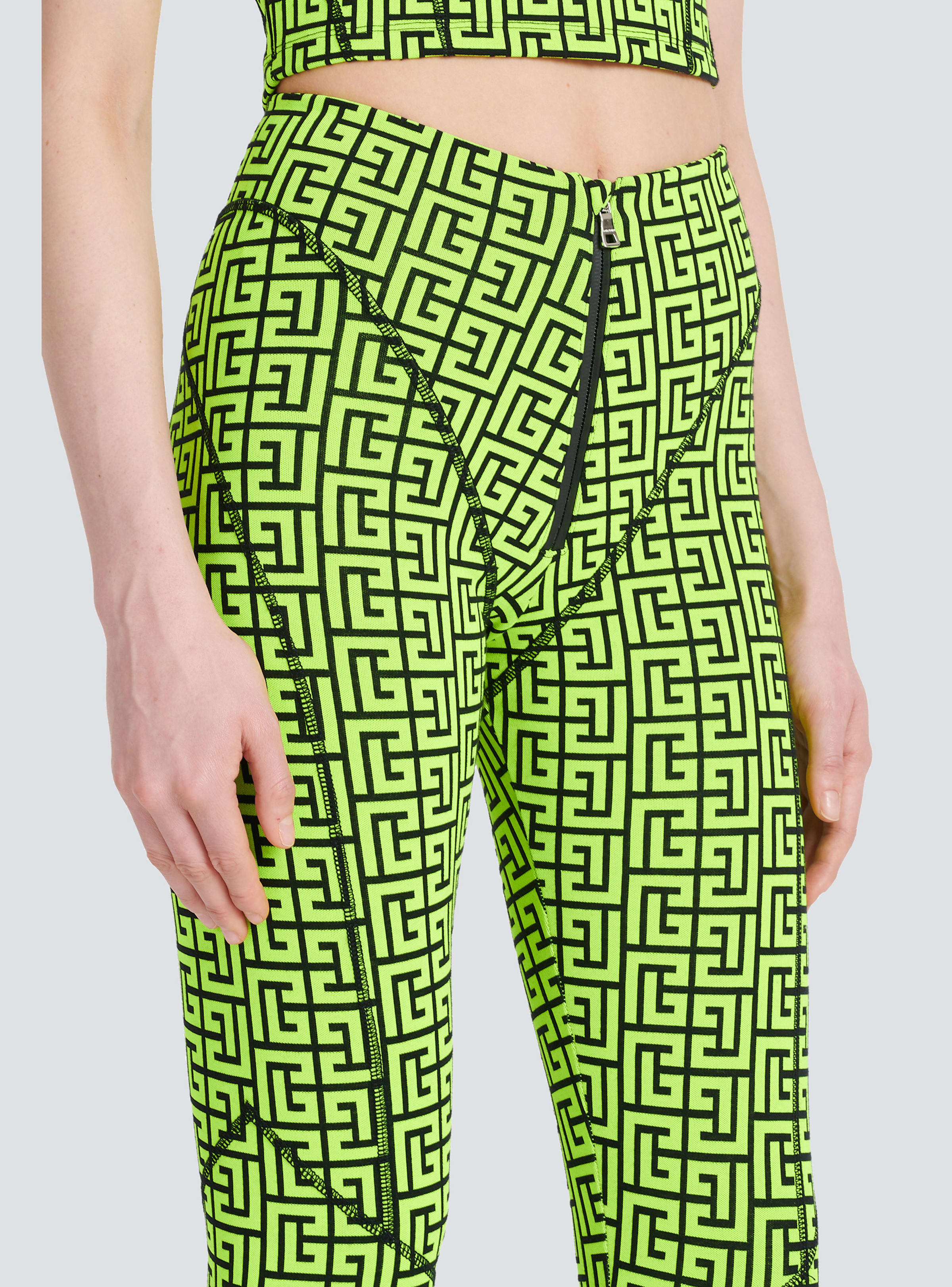 BALMAIN WOMEN'S BLACK NEON YELLOW MONOGRAM LEGGINGS