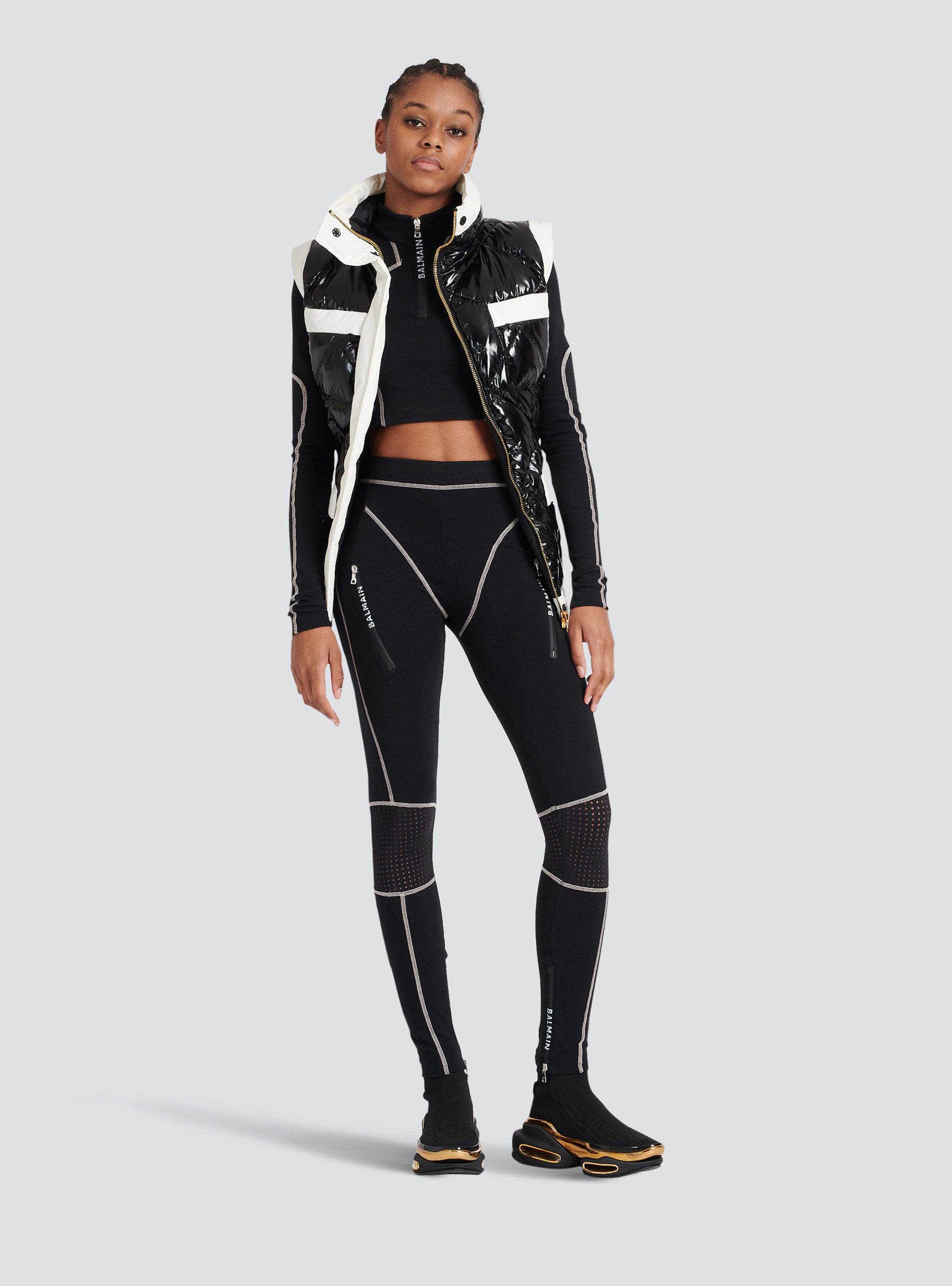 BALMAIN WOMEN'S BLACK ZIPPED JERSEY LEGGINGS