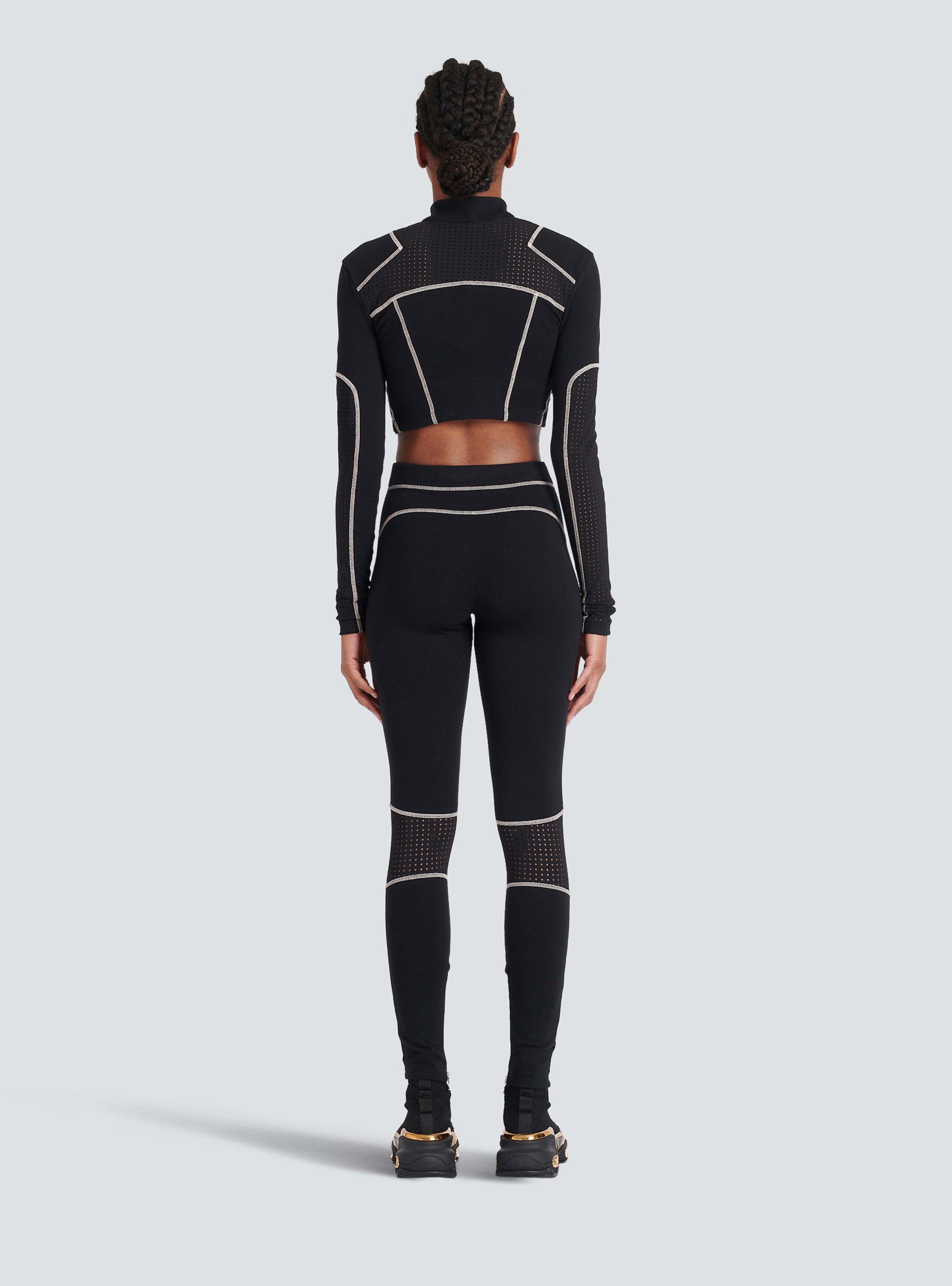 BALMAIN WOMEN'S BLACK ZIPPED JERSEY LEGGINGS