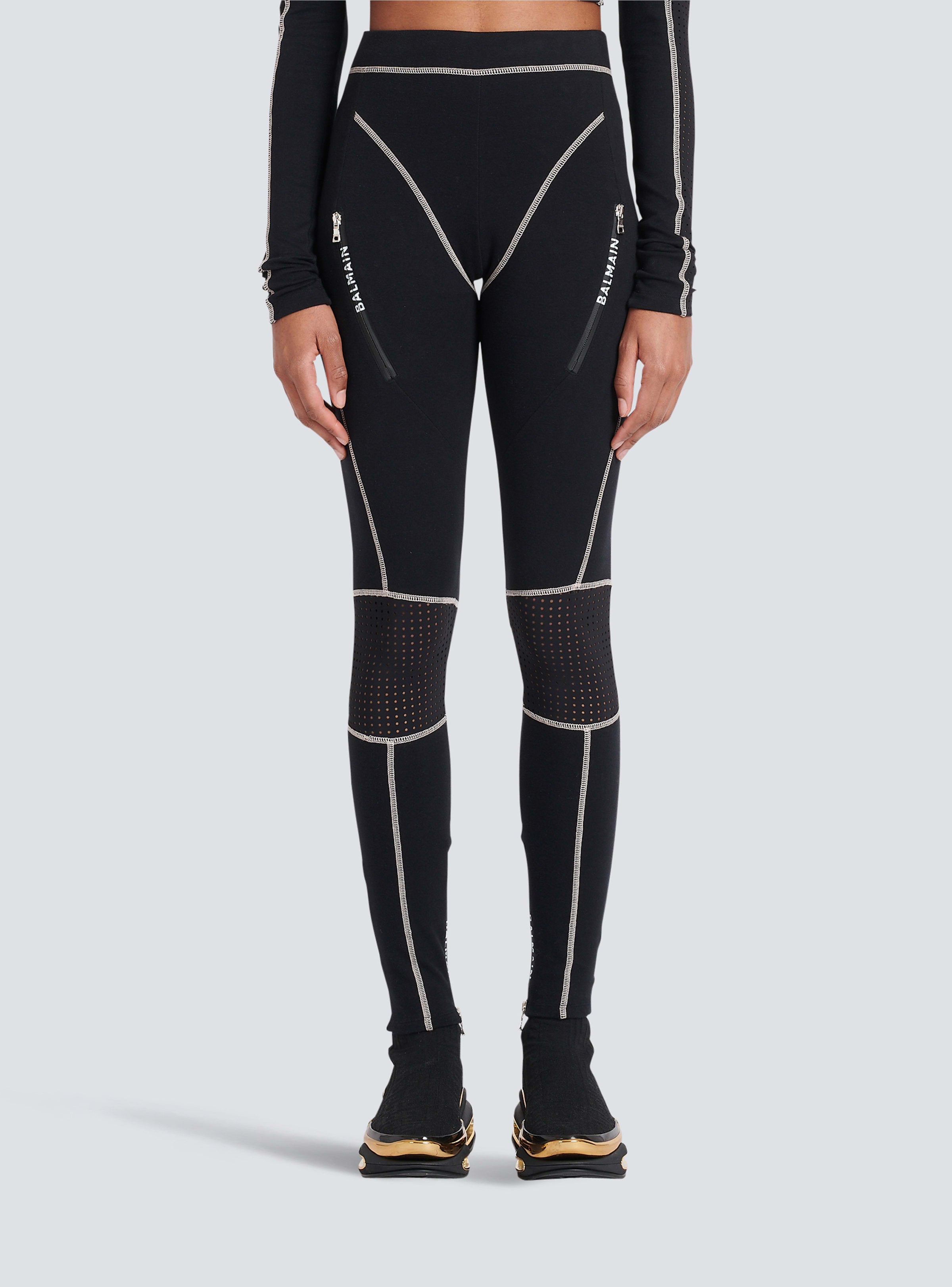 BALMAIN WOMEN'S BLACK ZIPPED JERSEY LEGGINGS