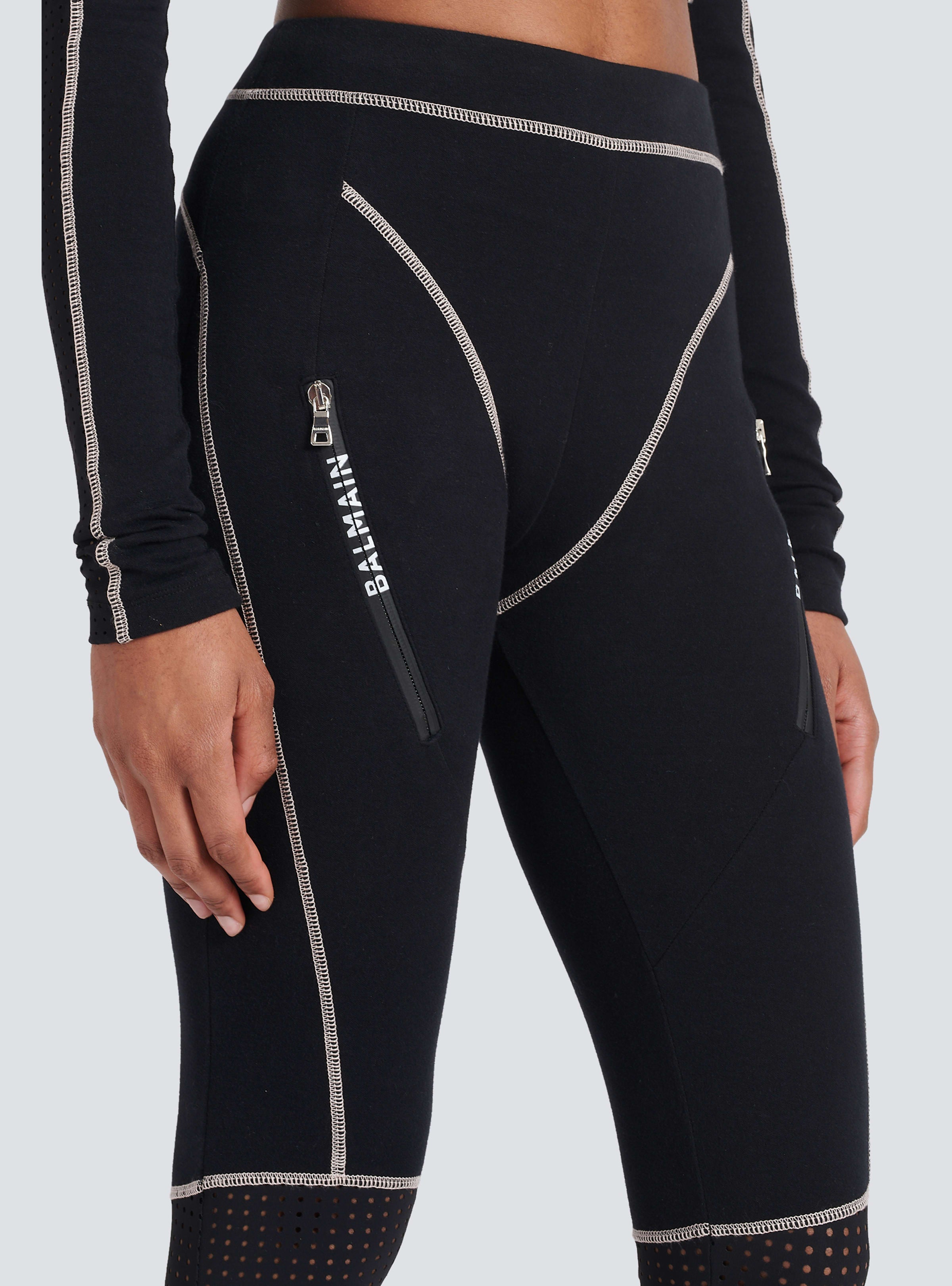 BALMAIN WOMEN'S BLACK ZIPPED JERSEY LEGGINGS
