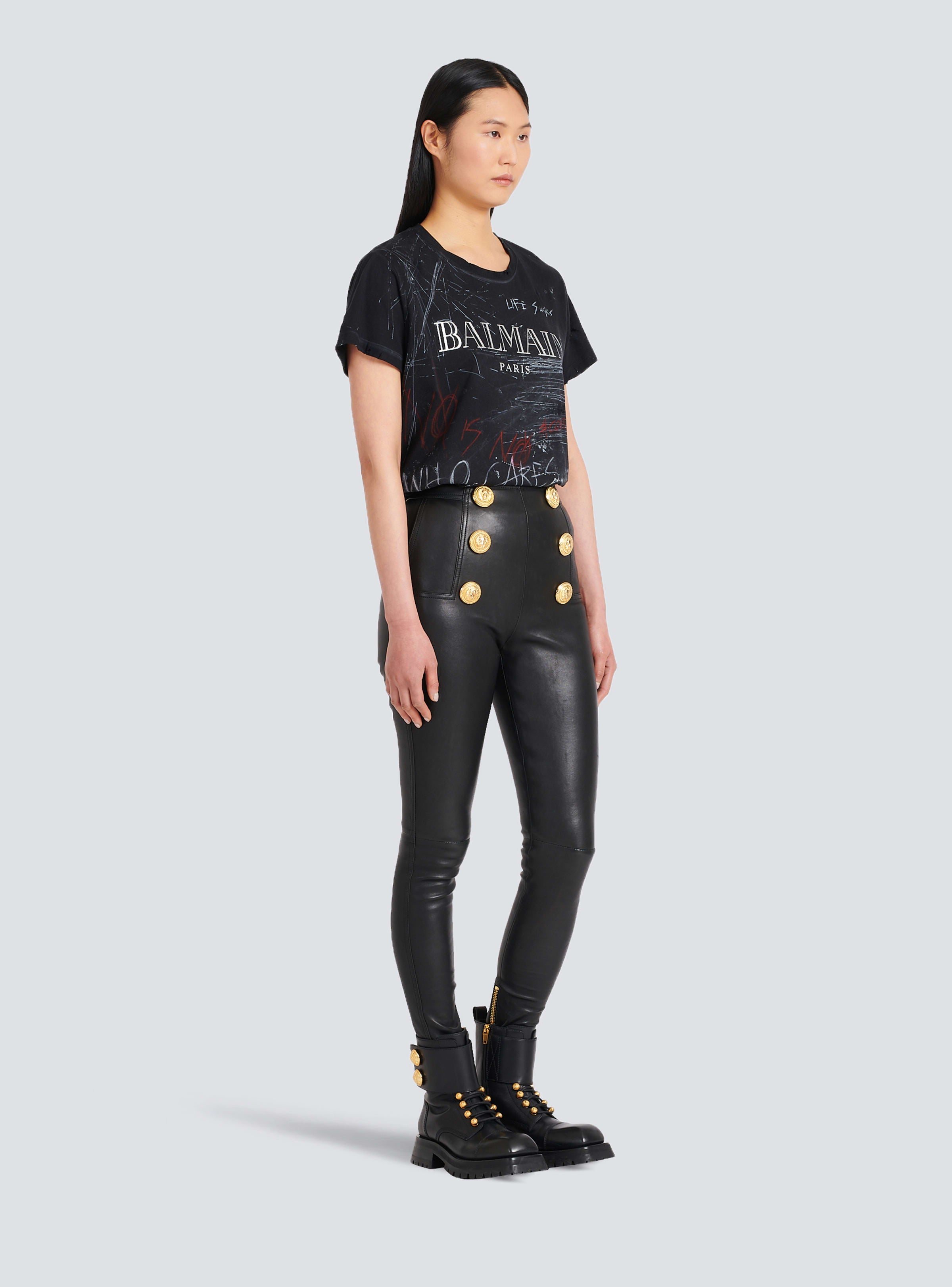 BALMAIN WOMEN'S HW 6 BTN LEATHER SKINNY PANTS NWT