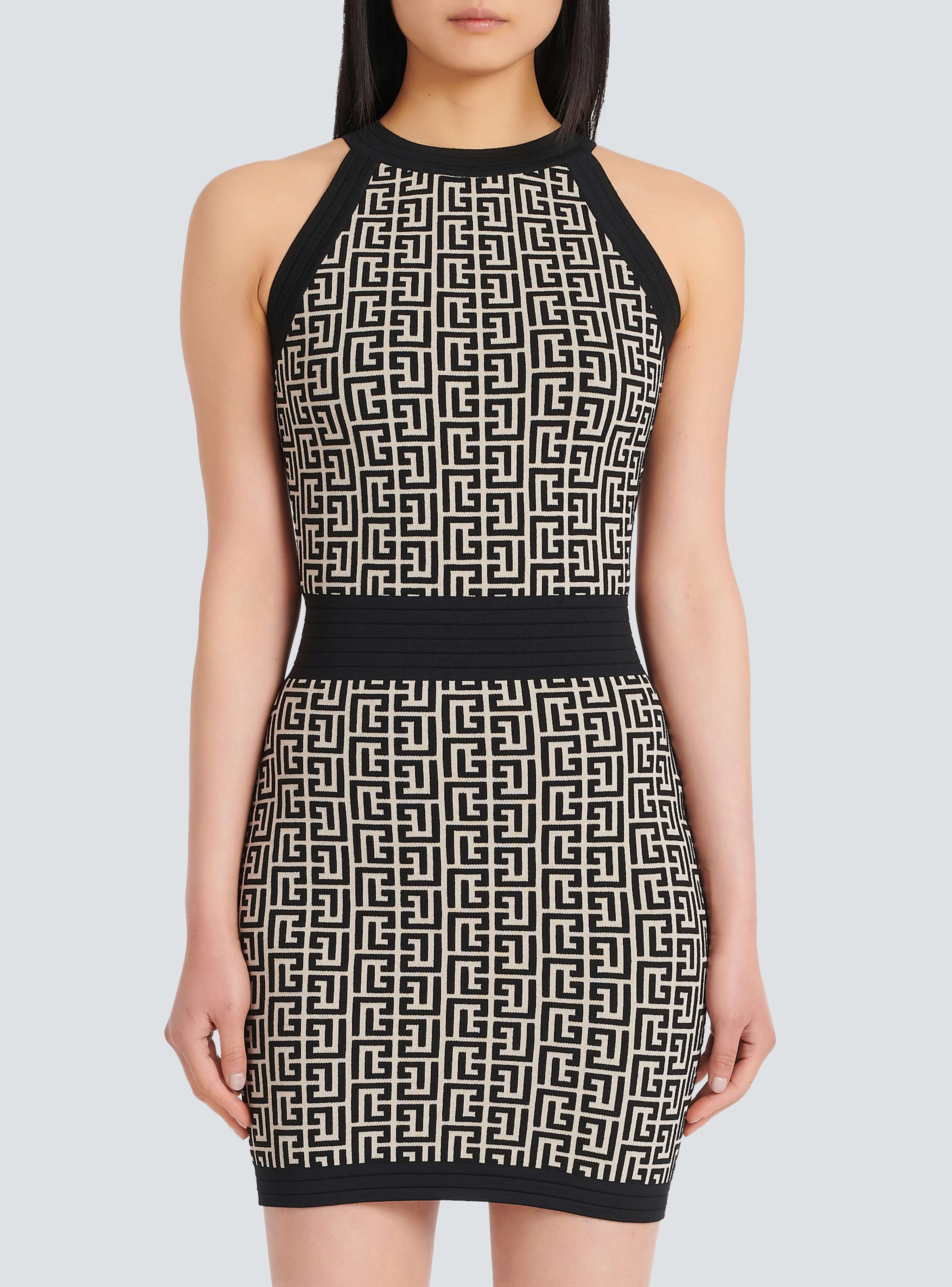 BALMAIN WOMEN'S SLEEVELESS MONOGRAM KNIT SHORT DRESS NWT