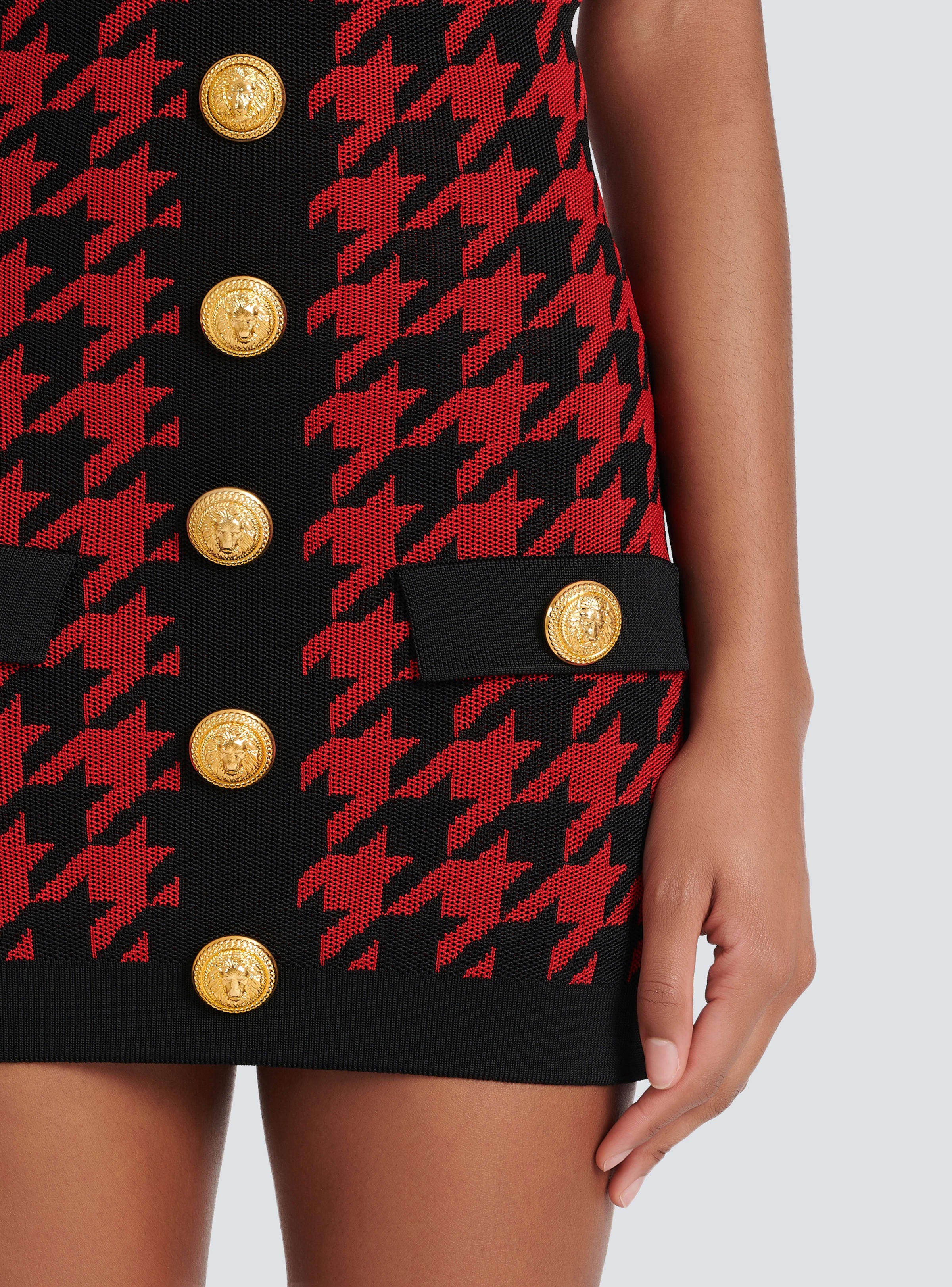 BALMAIN WOMEN'S BLACK RED HOUNDSTOOTH KNIT BODYCON DRESS