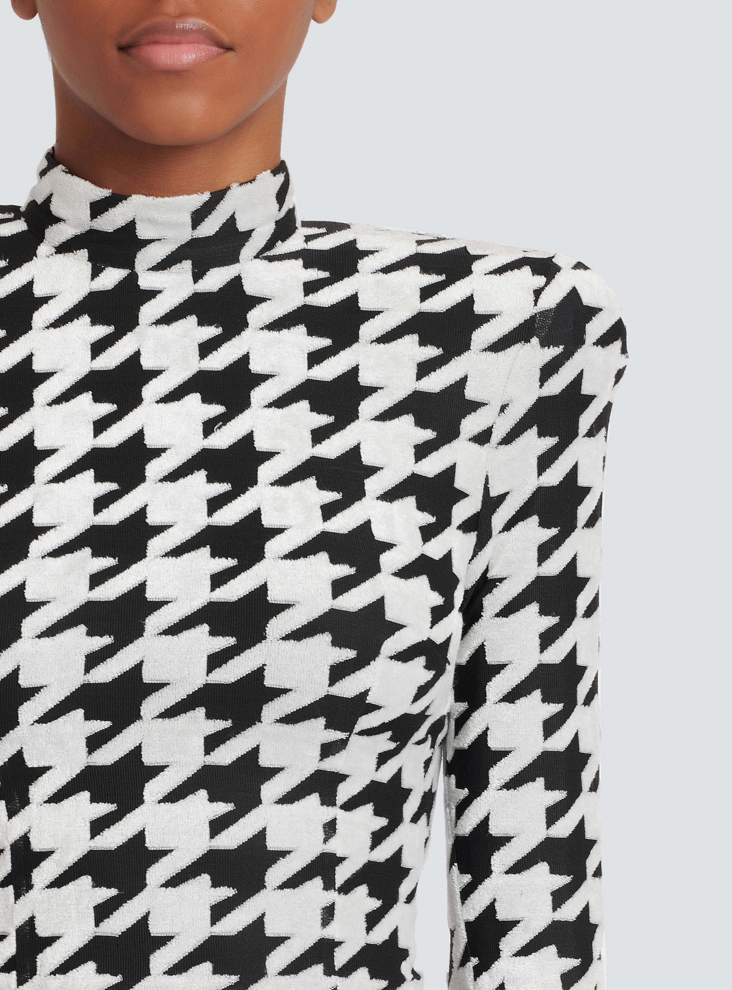 BALMAIN WOMEN'S LS HOUNDSTOOTH VELVET SHORT DRESS NWT