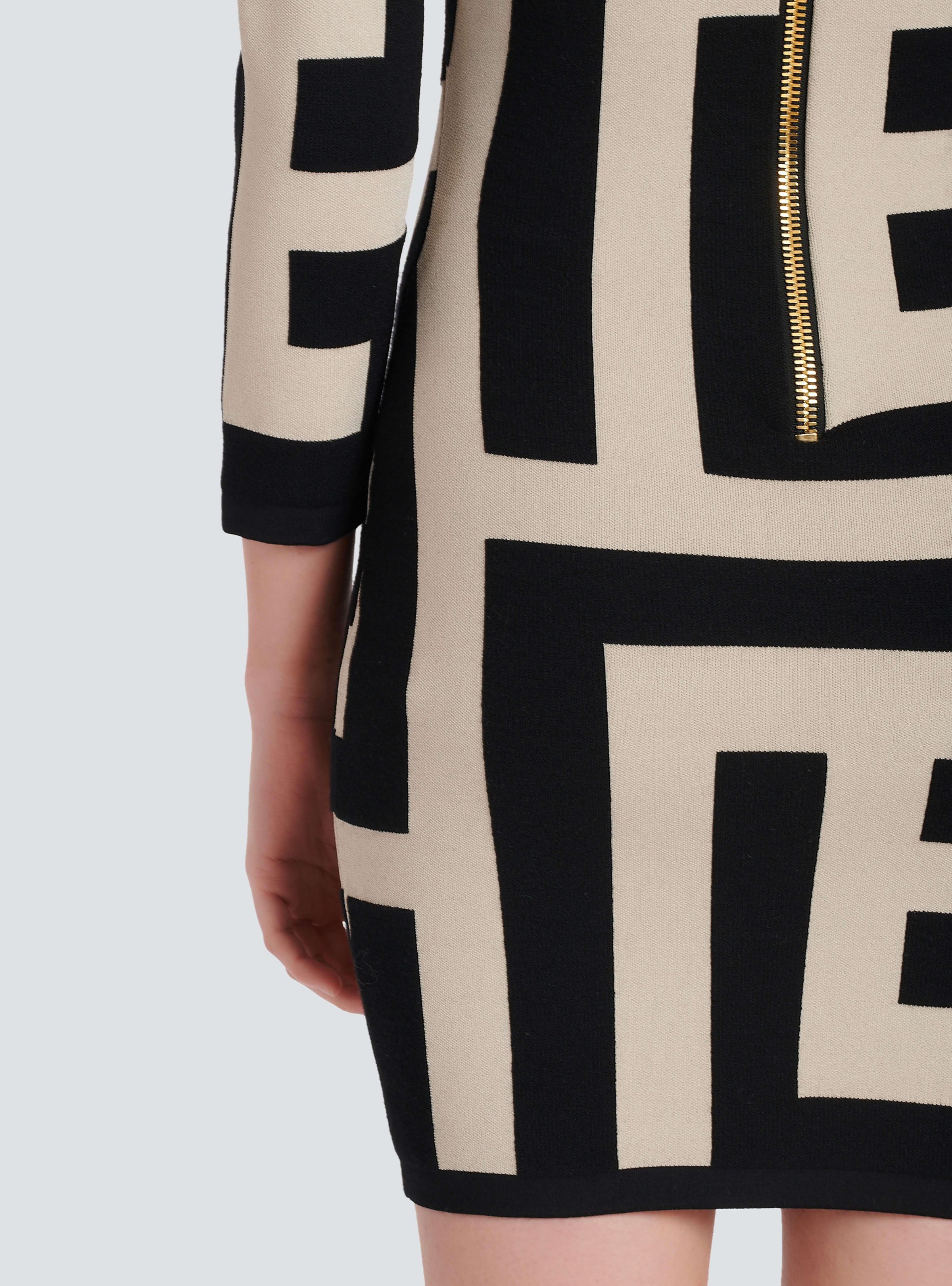 BALMAIN WOMEN'S LS MEGA MONOGRAM KNIT SHORT DRESS NWT