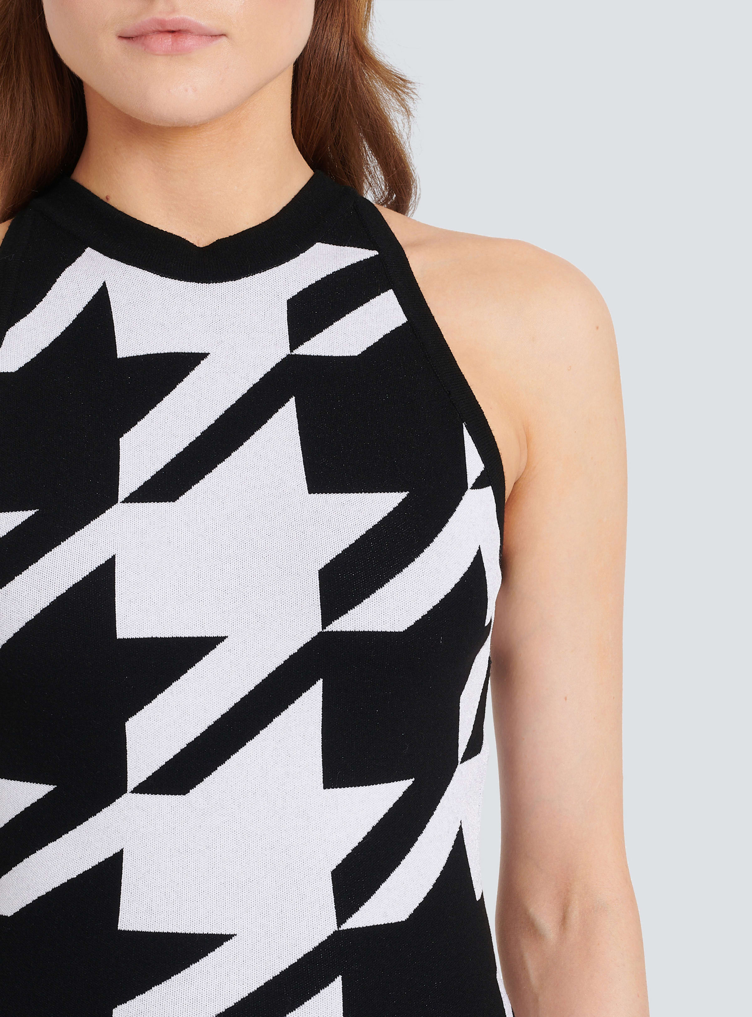 BALMAIN WOMEN'S SLEEVELESS HOUNDSTOOTH KNIT MIDI DRESS NWT