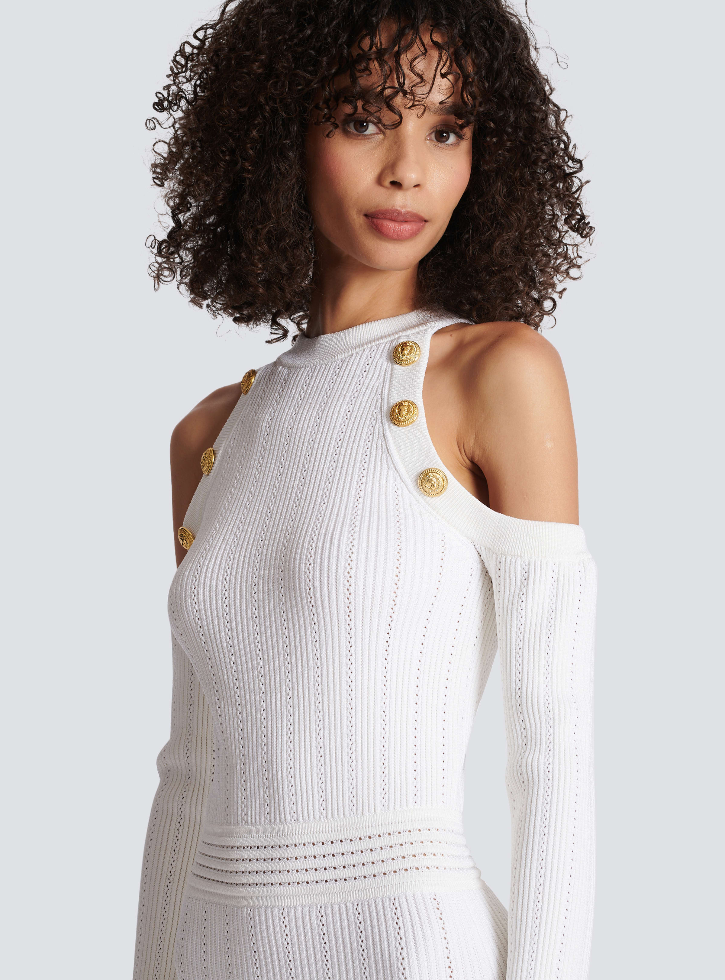 BALMAIN WOMEN'S LS OFF SHOULDER KNIT MIDI DRESS NWT