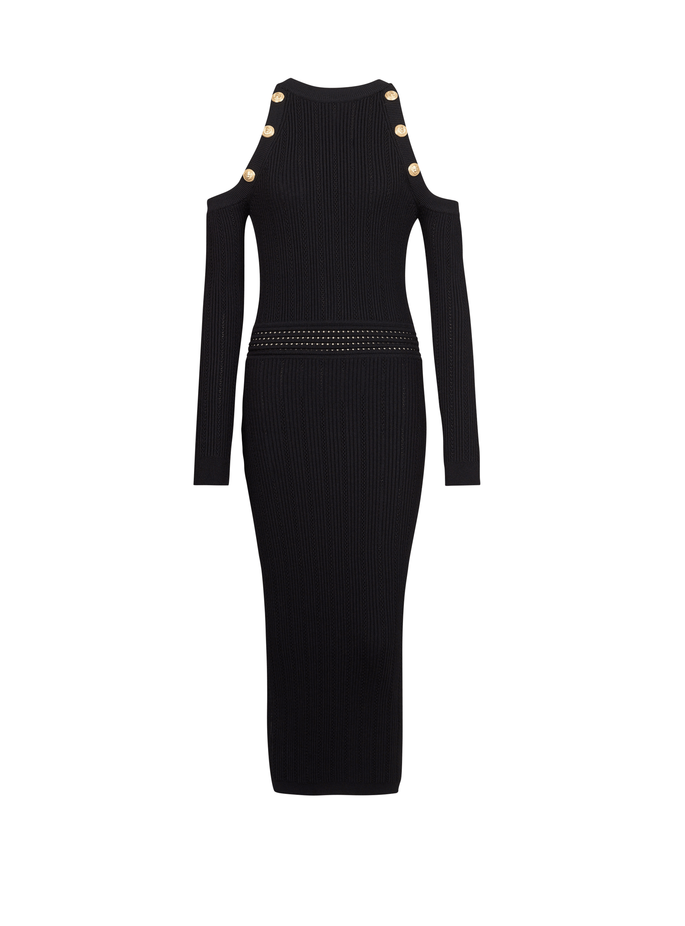 BALMAIN WOMEN'S LS OFF SHOULDER KNIT MIDI DRESS NWT