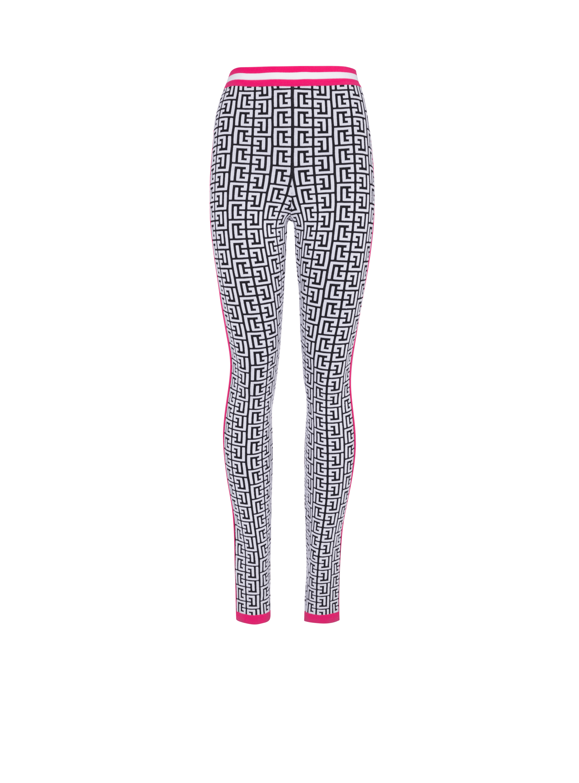 BALMAIN WOMEN'S BLACK AND WHITE MONOGRAM KNIT LEGGINGS