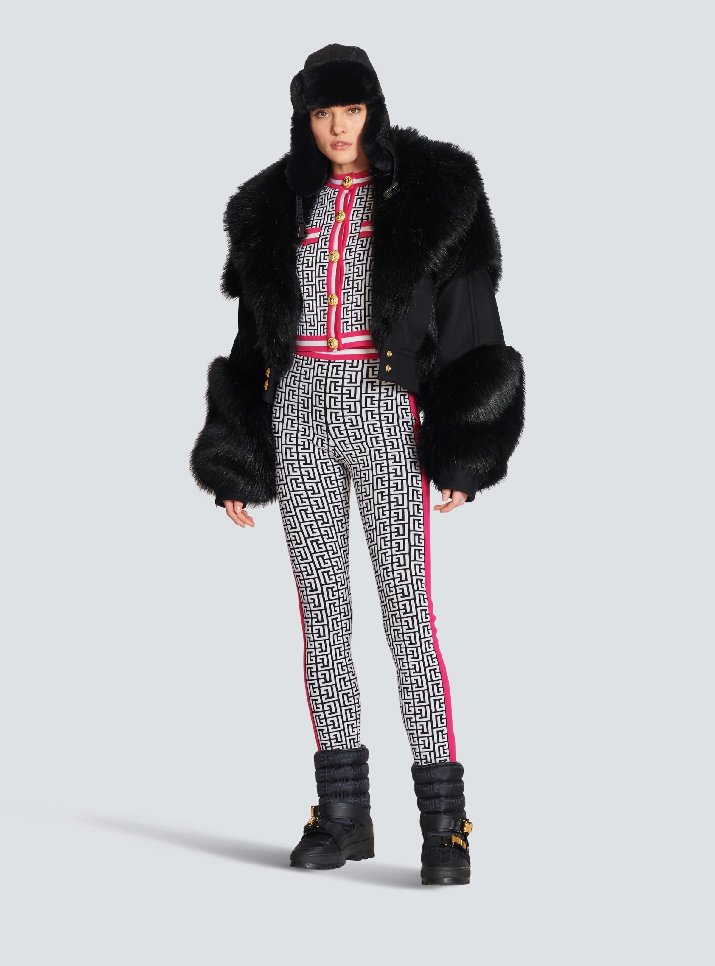 BALMAIN WOMEN'S BLACK AND WHITE MONOGRAM KNIT LEGGINGS