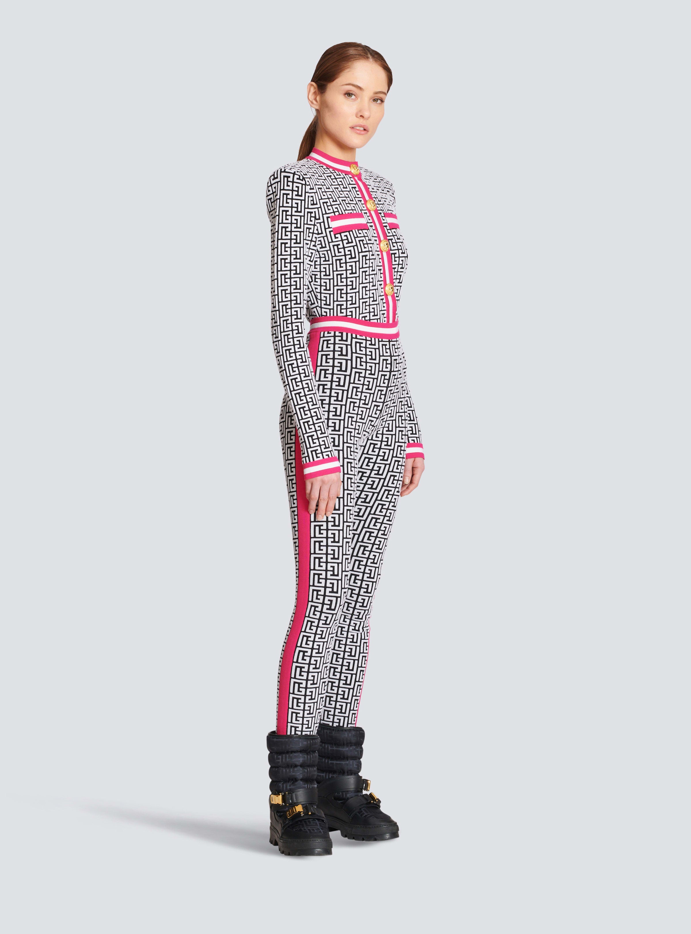 BALMAIN WOMEN'S BLACK AND WHITE MONOGRAM KNIT LEGGINGS