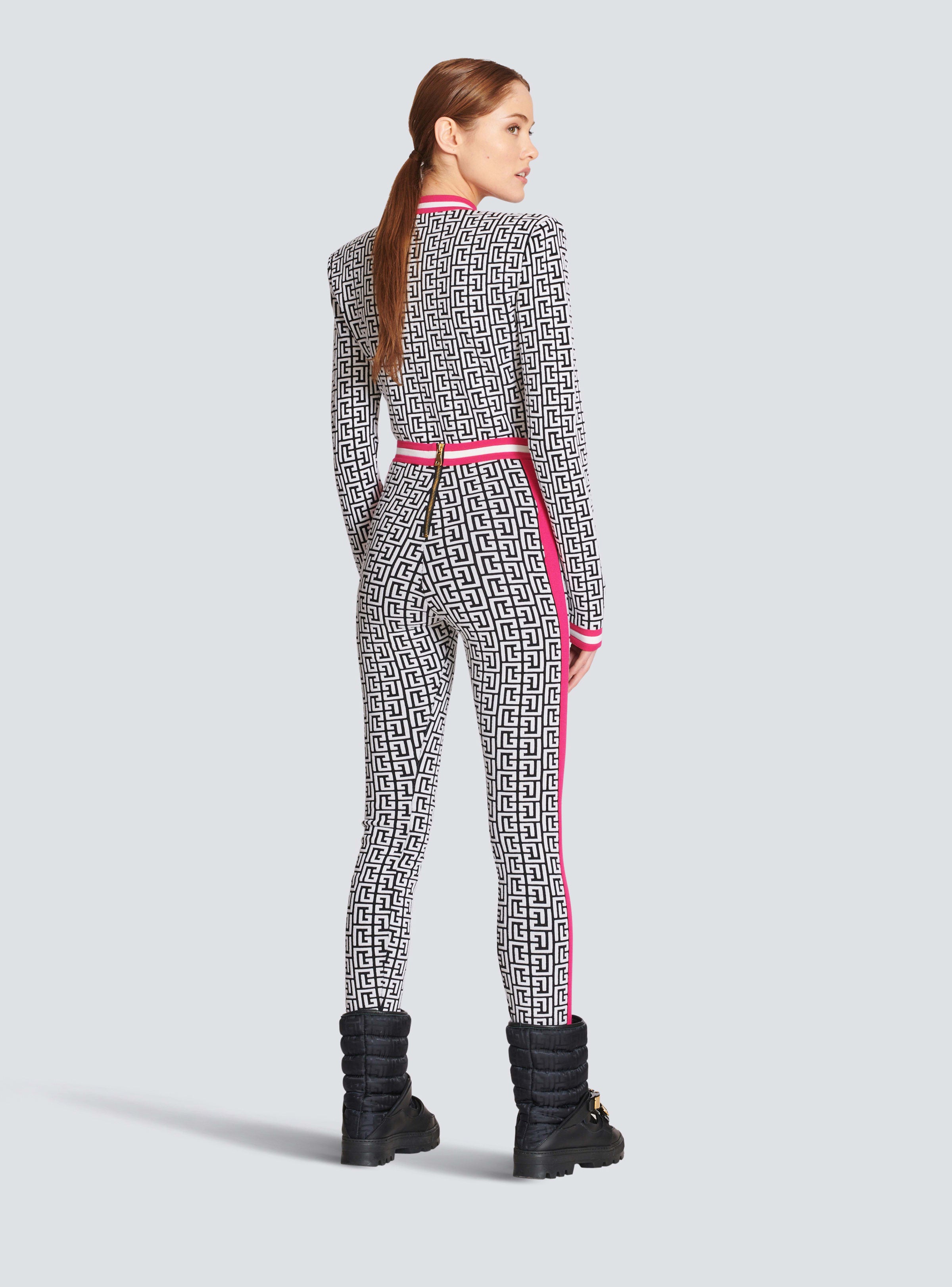 BALMAIN WOMEN'S BLACK AND WHITE MONOGRAM KNIT LEGGINGS
