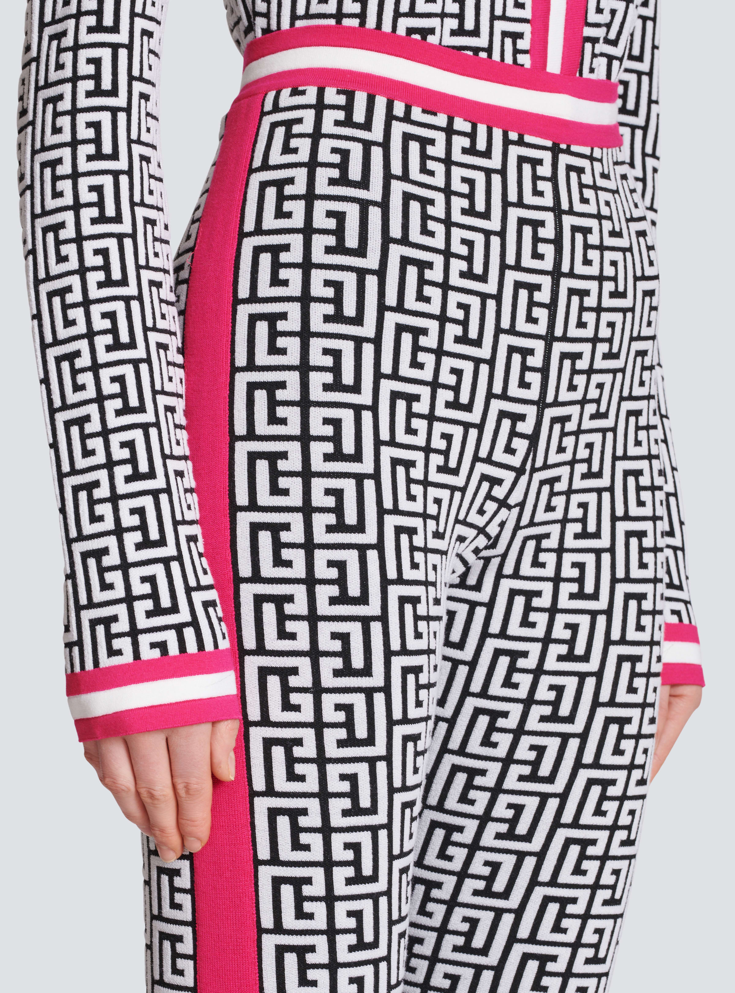 BALMAIN WOMEN'S BLACK AND WHITE MONOGRAM KNIT LEGGINGS