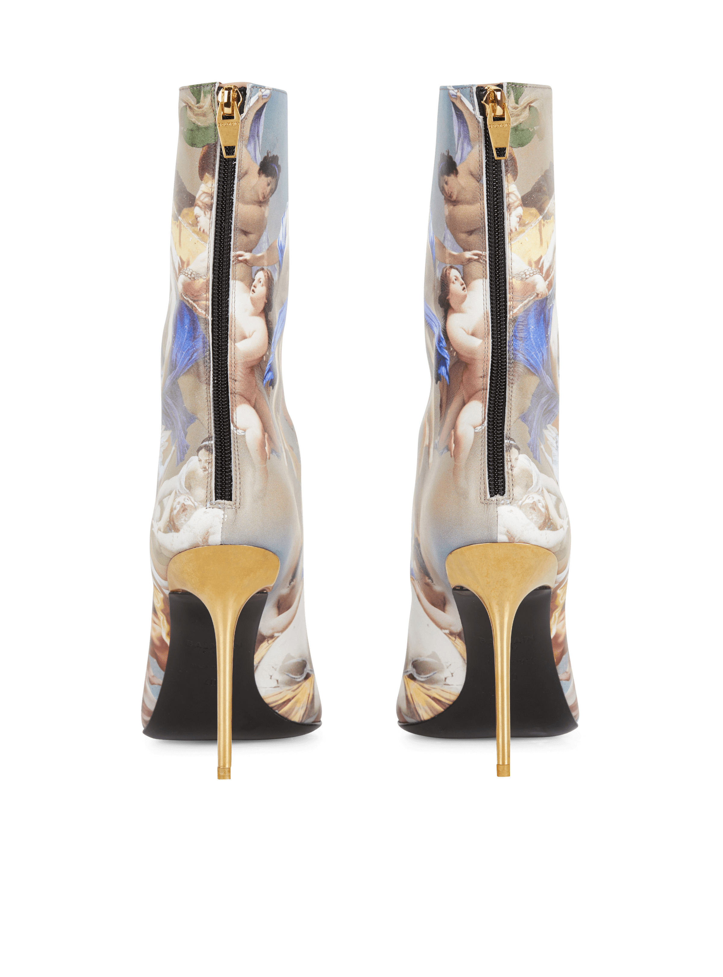 BALMAIN WOMEN'S LIGHT BLUE CALFSKIN SKY PRINT ANKLE BOOT