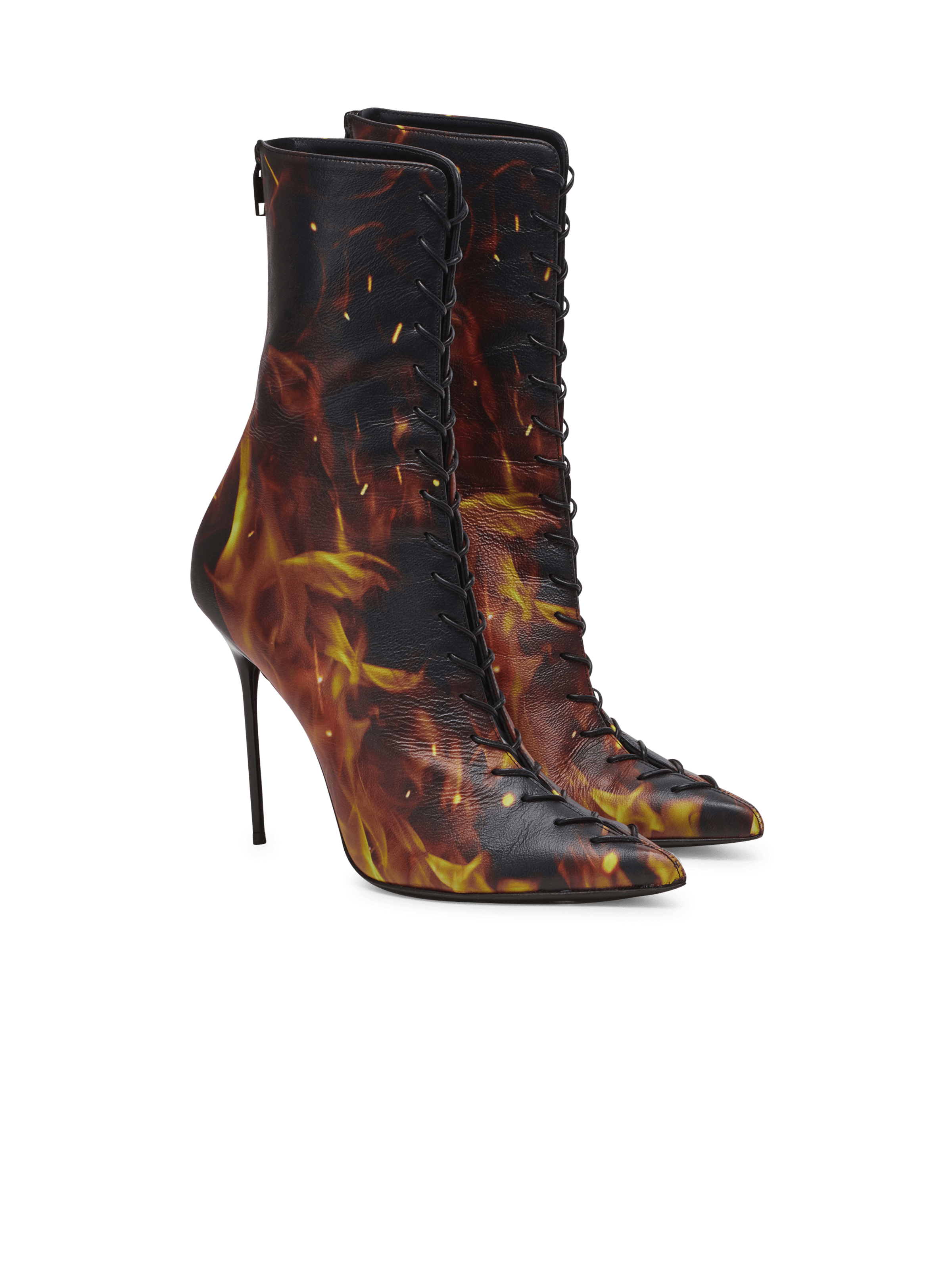 BALMAIN WOMEN'S SANDAL URIA-CALFSKIN FIRE PRINT NWT