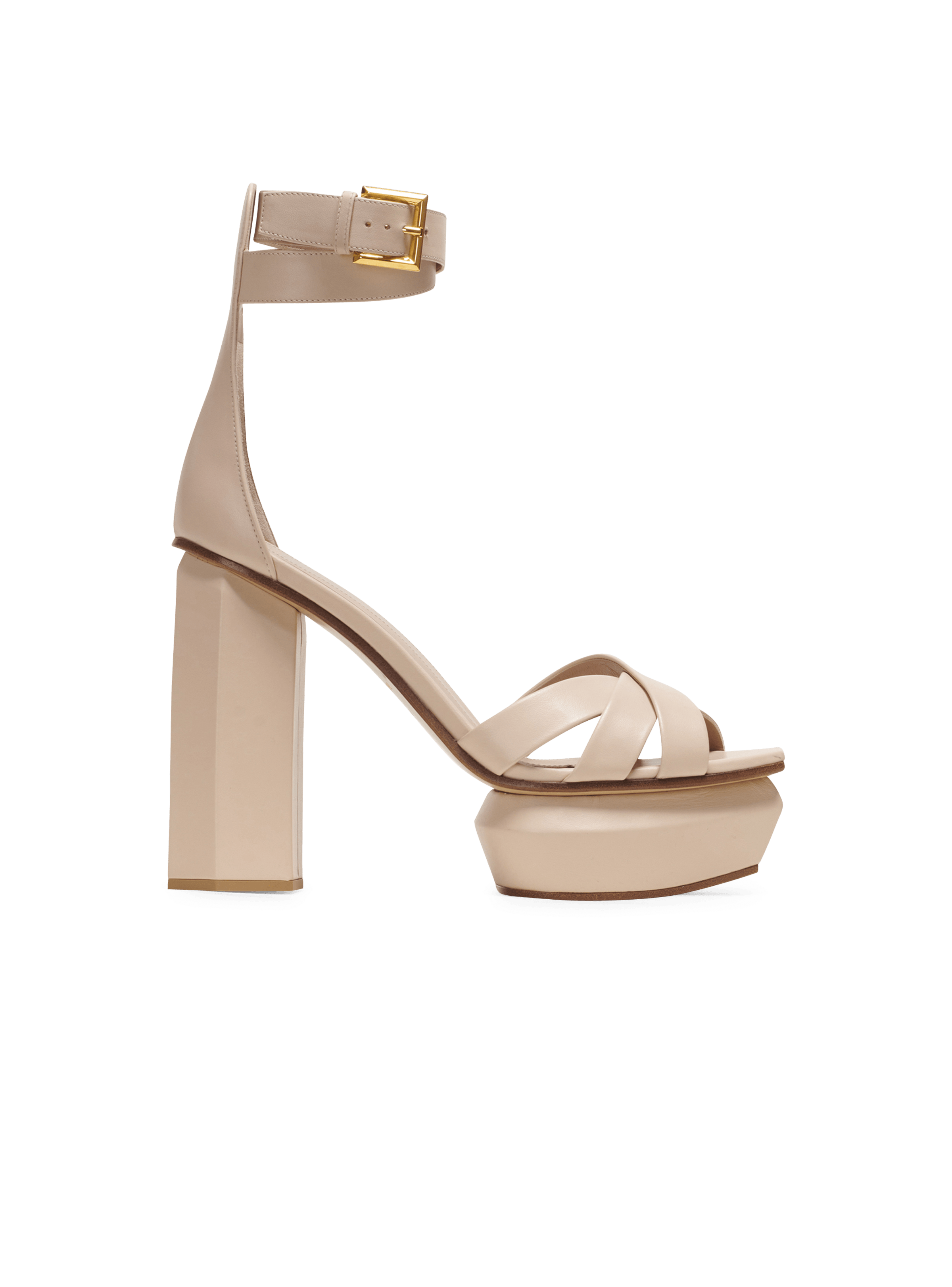 BALMAIN WOMEN'S BEIGE CALFSKIN PLATFORM SANDAL