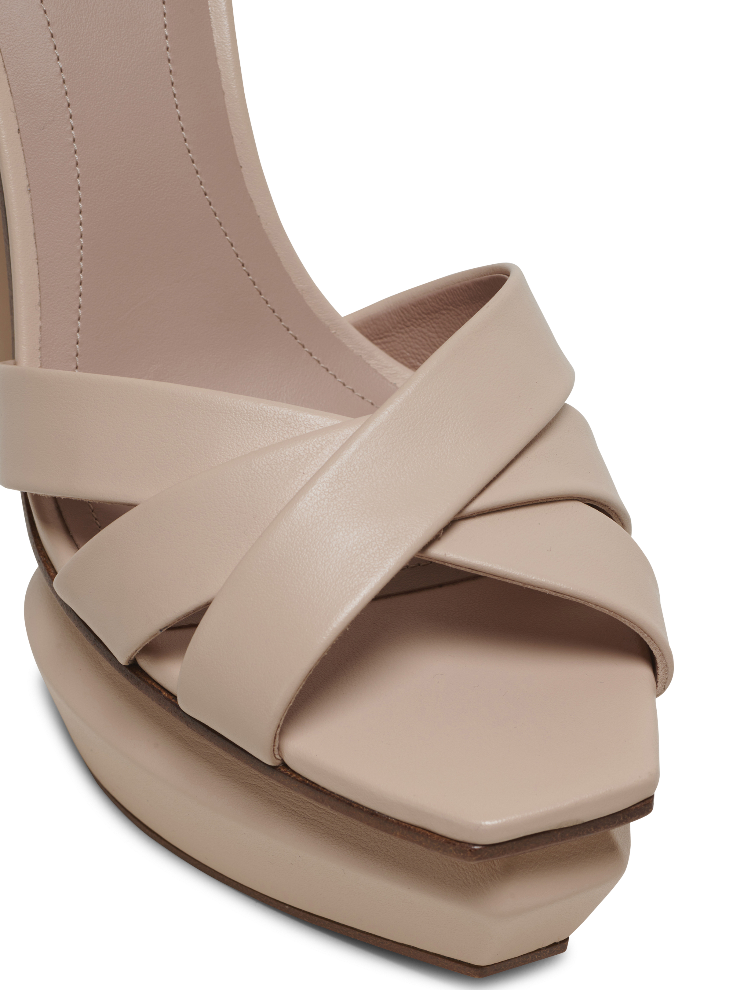 BALMAIN WOMEN'S BEIGE CALFSKIN PLATFORM SANDAL