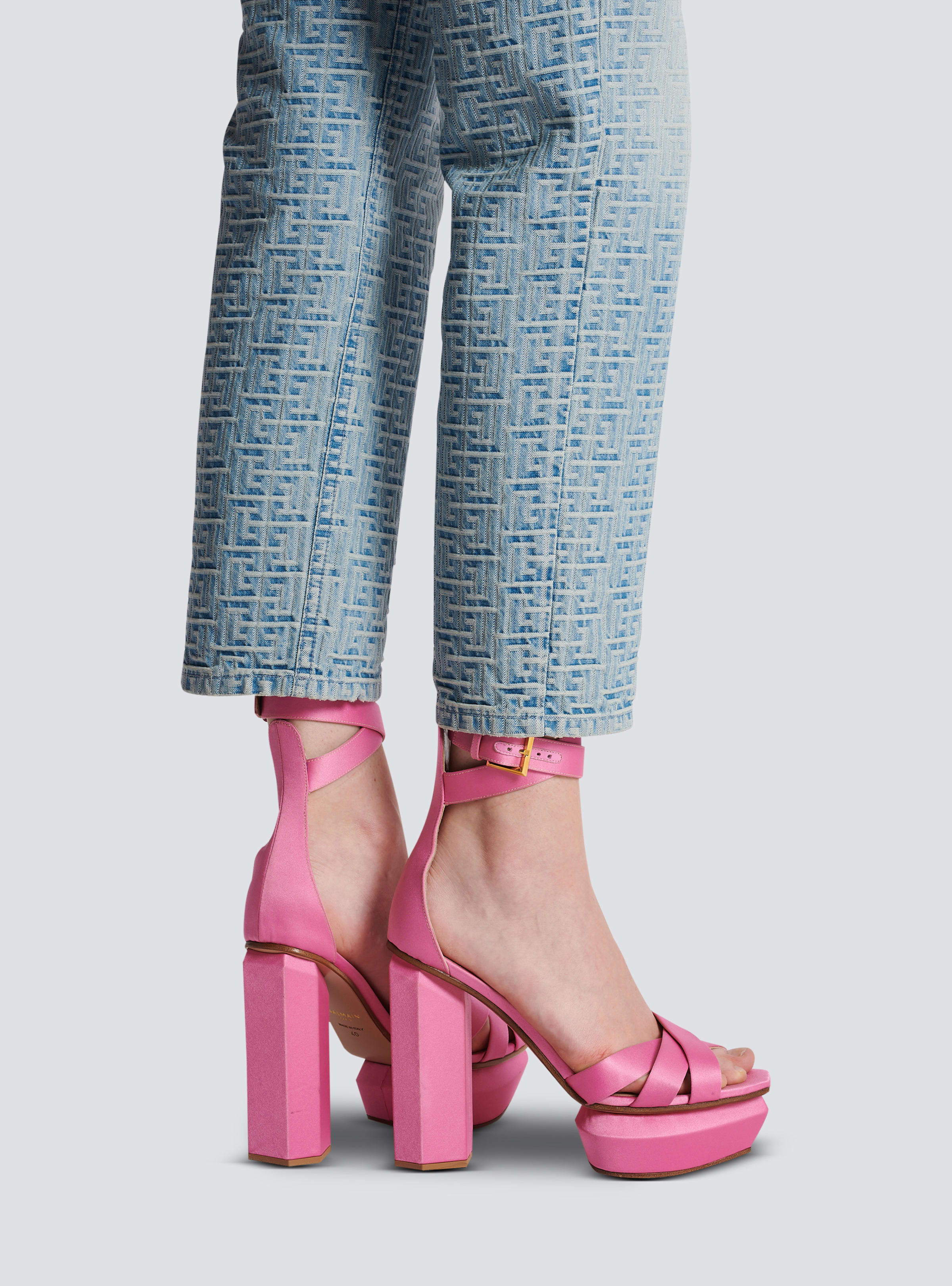 BALMAIN WOMEN'S OLD PINK SATIN PLATFORM SANDAL