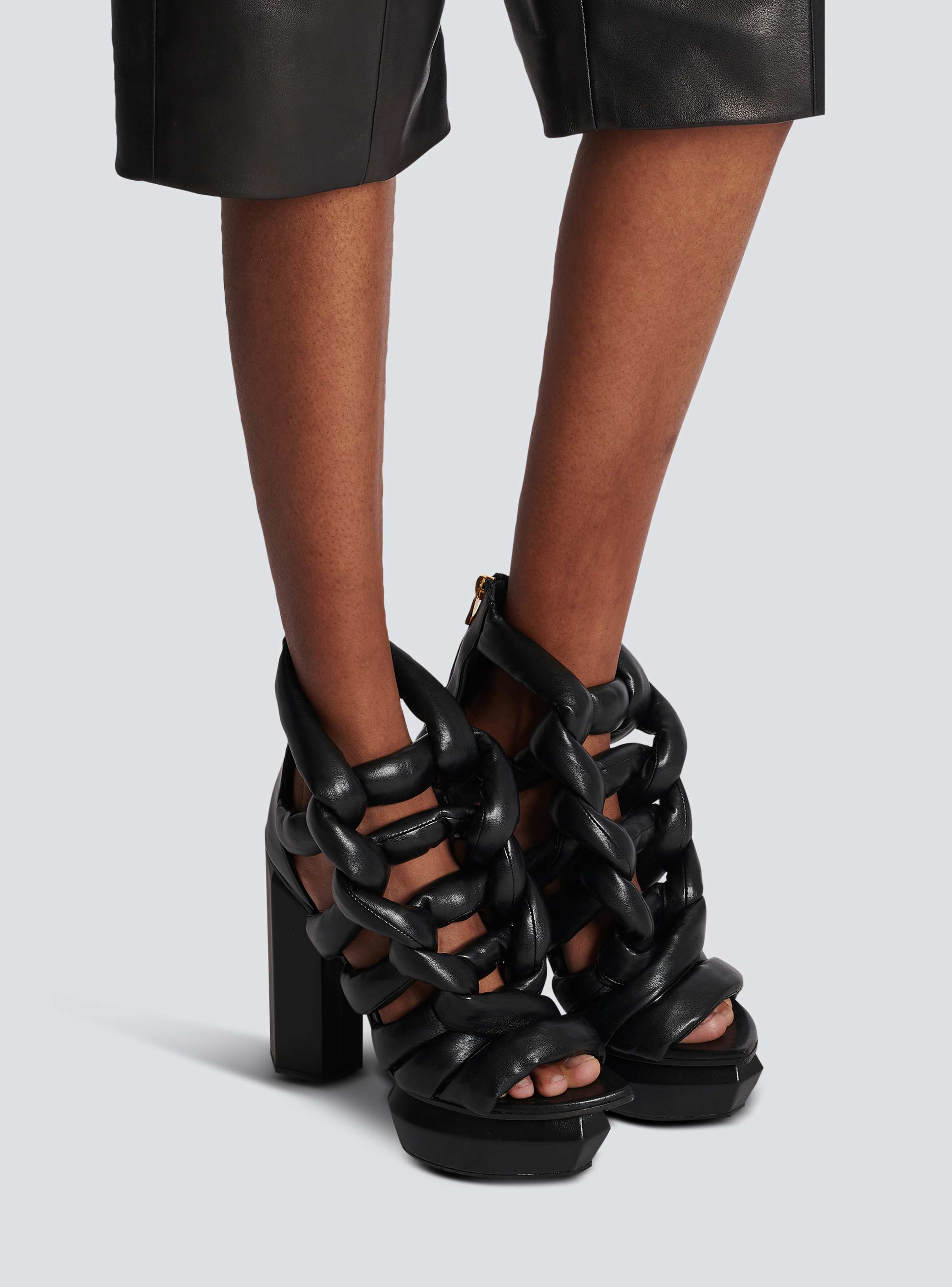 BALMAIN WOMEN'S BLACK BRAIDED PLATFORM SANDAL