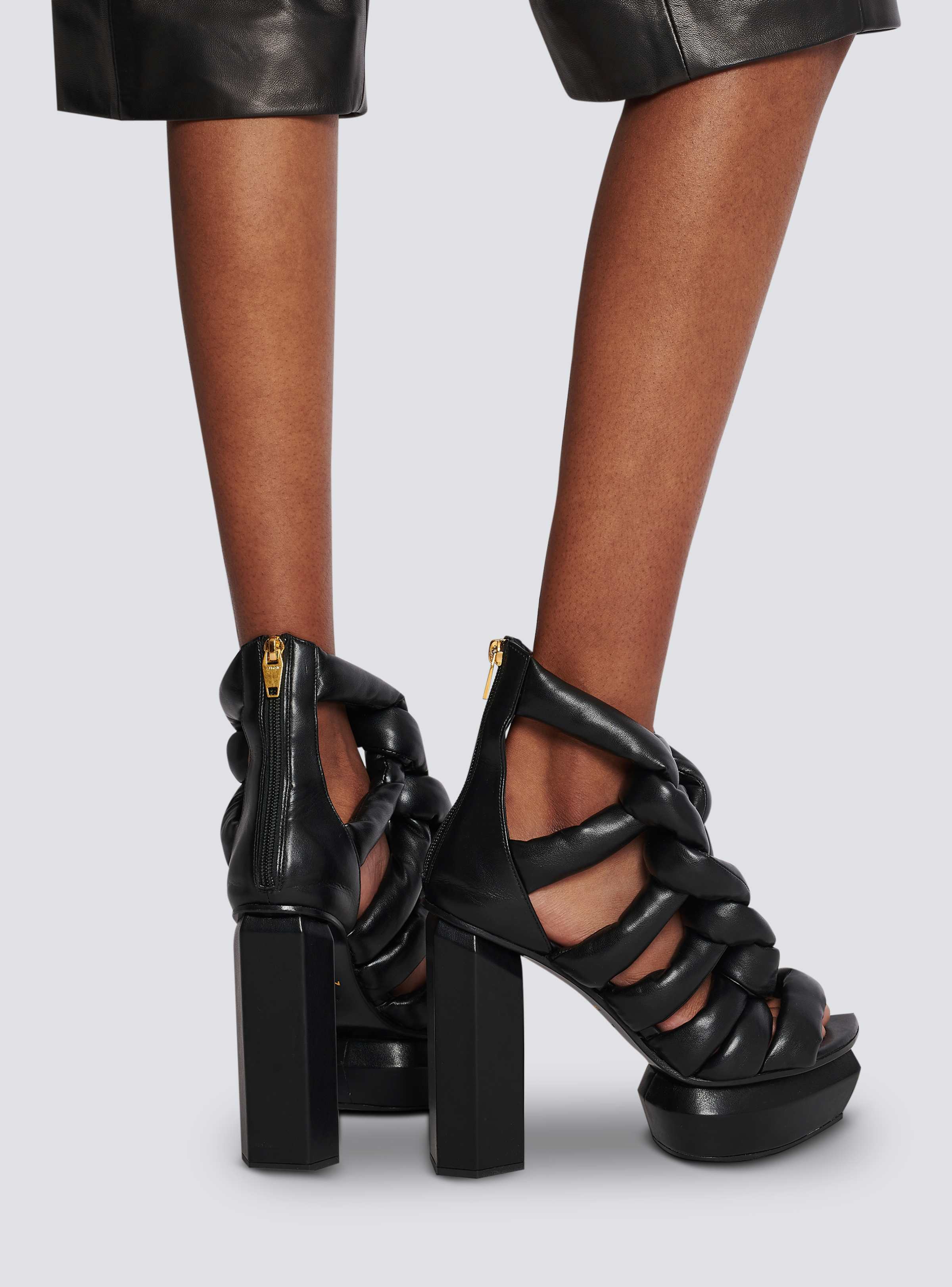 BALMAIN WOMEN'S BLACK BRAIDED PLATFORM SANDAL