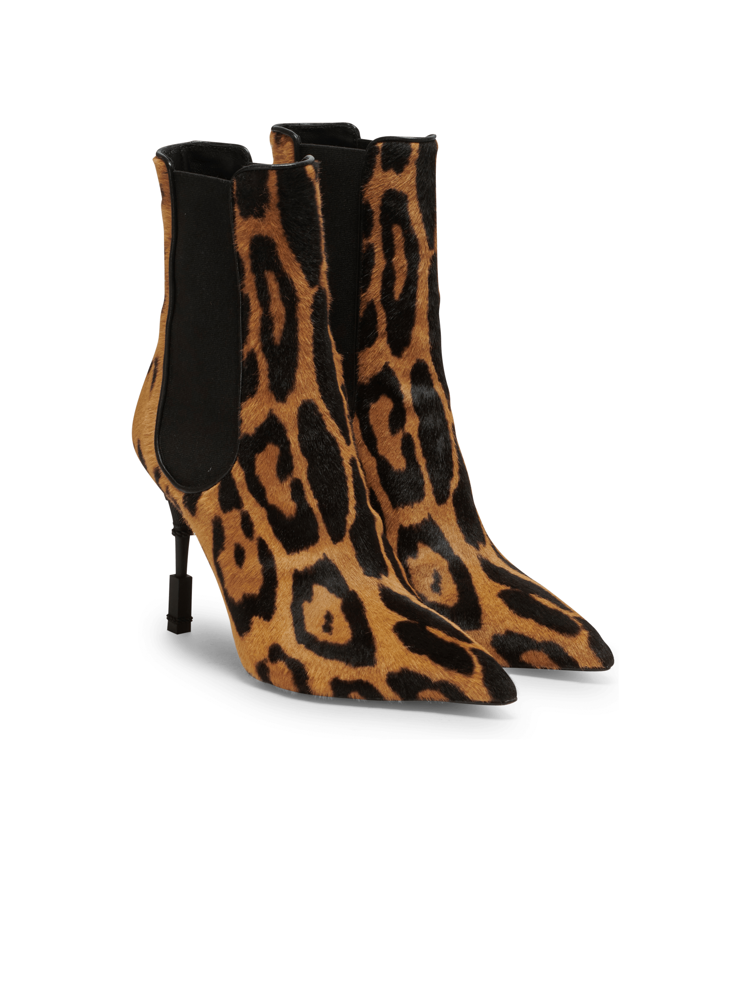 BALMAIN WOMEN'S ANKLE BOOT MONETA-LEOPARD PONY CALF NWT