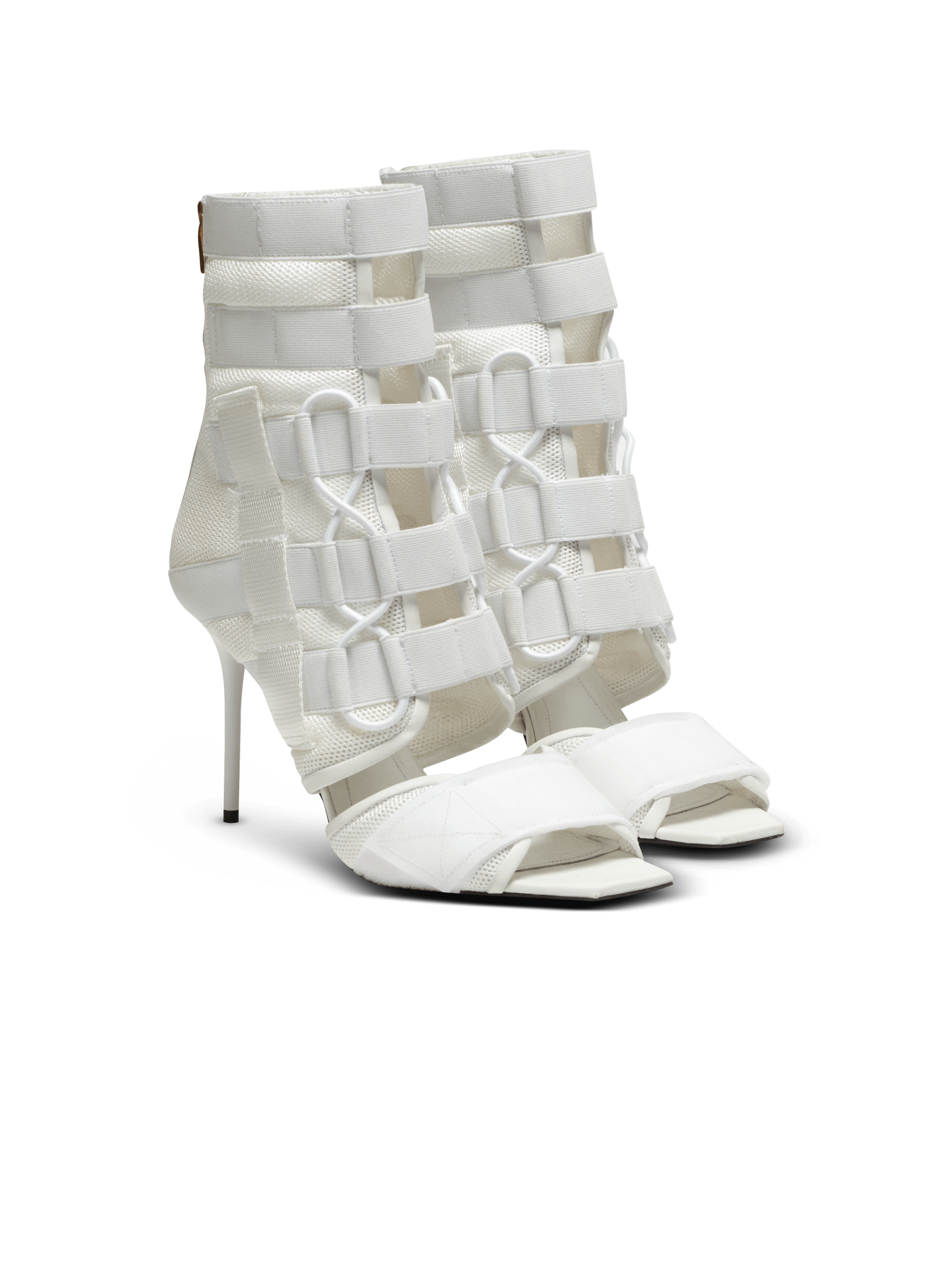 BALMAIN WOMEN'S WHITE MESH VELCRO HIGH-HEEL SANDAL