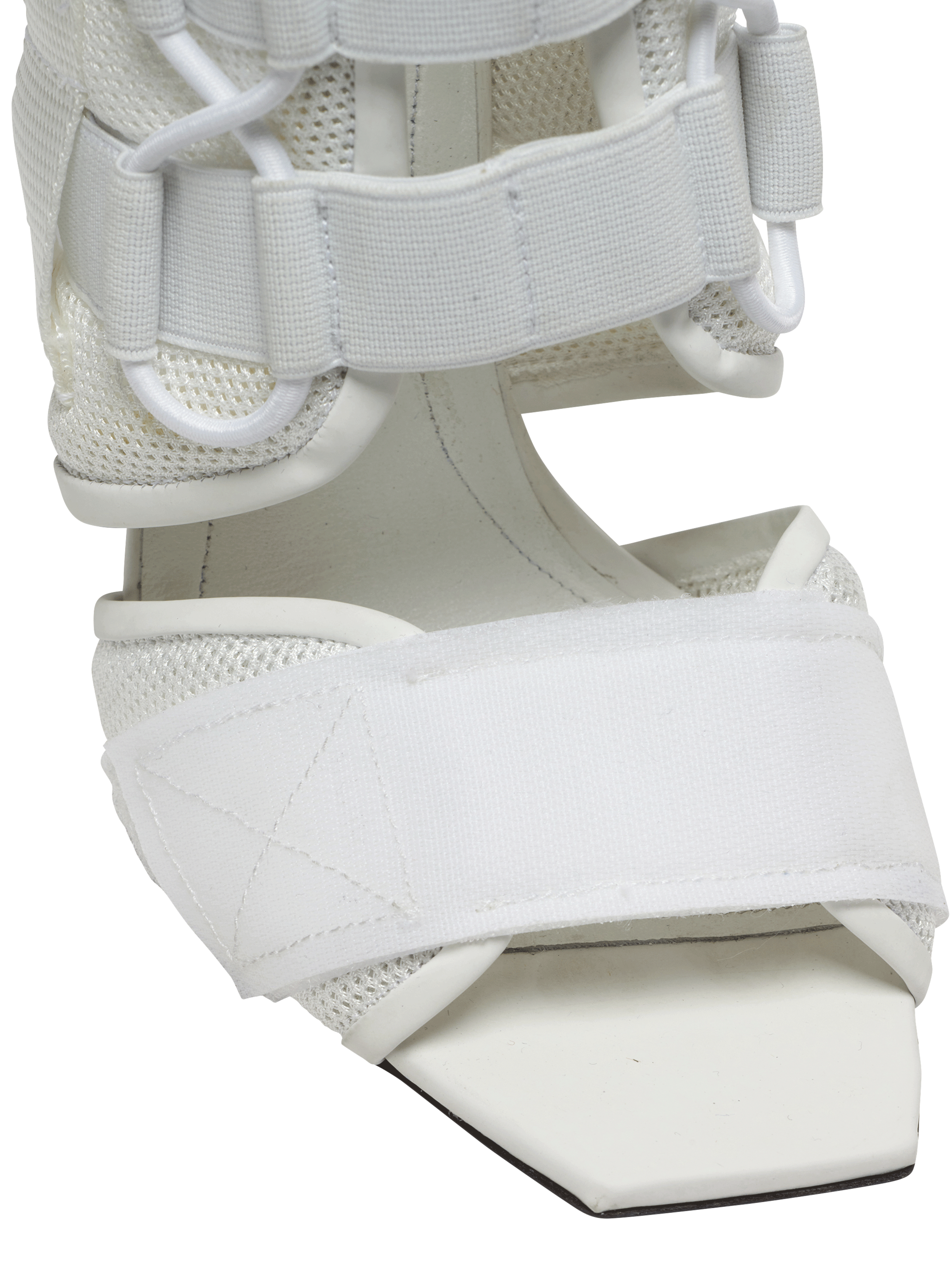 BALMAIN WOMEN'S WHITE MESH VELCRO HIGH-HEEL SANDAL