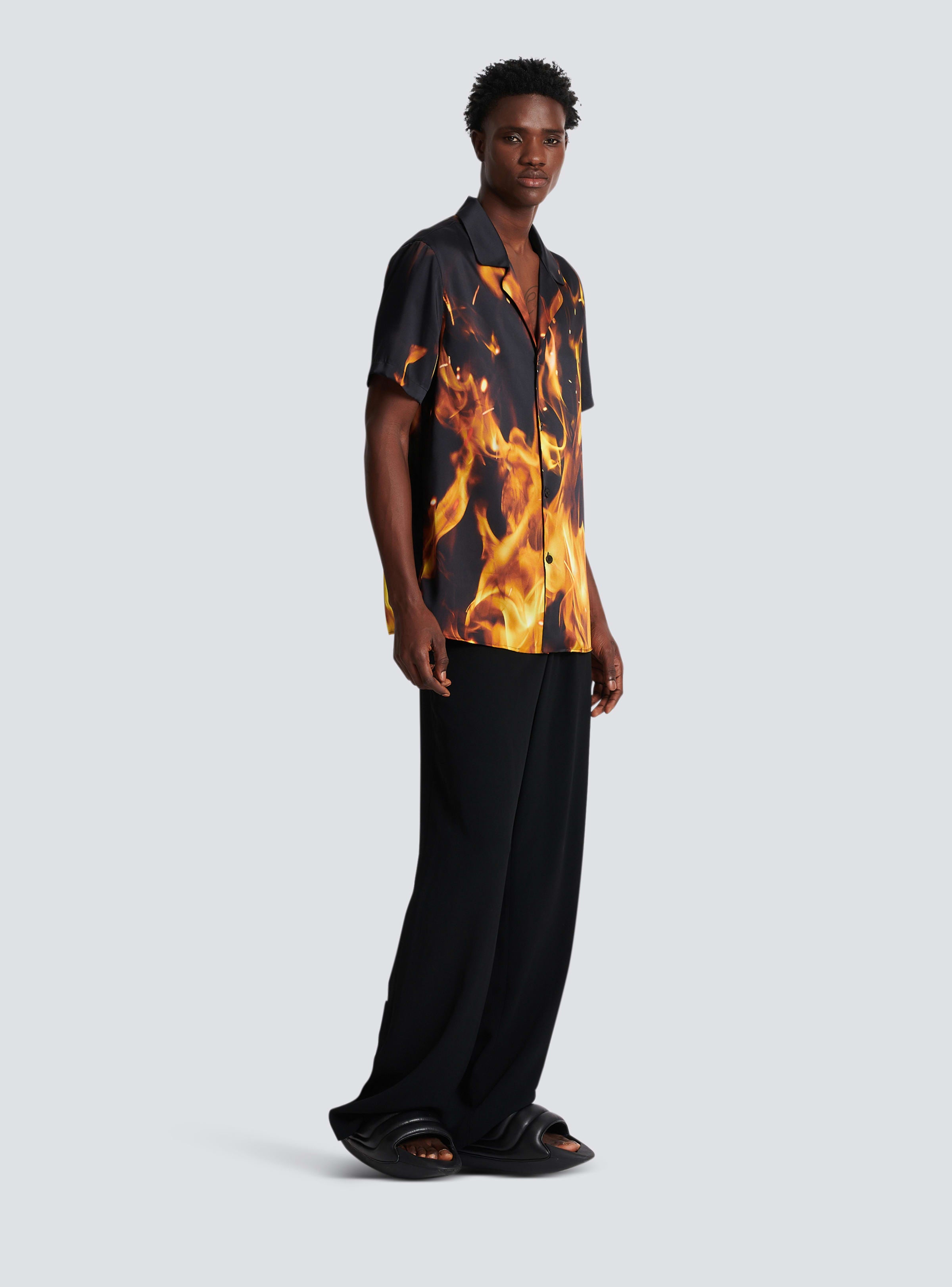 BALMAIN MEN'S FIRE PRINTED SS PYJAMA SHIRT NWT
