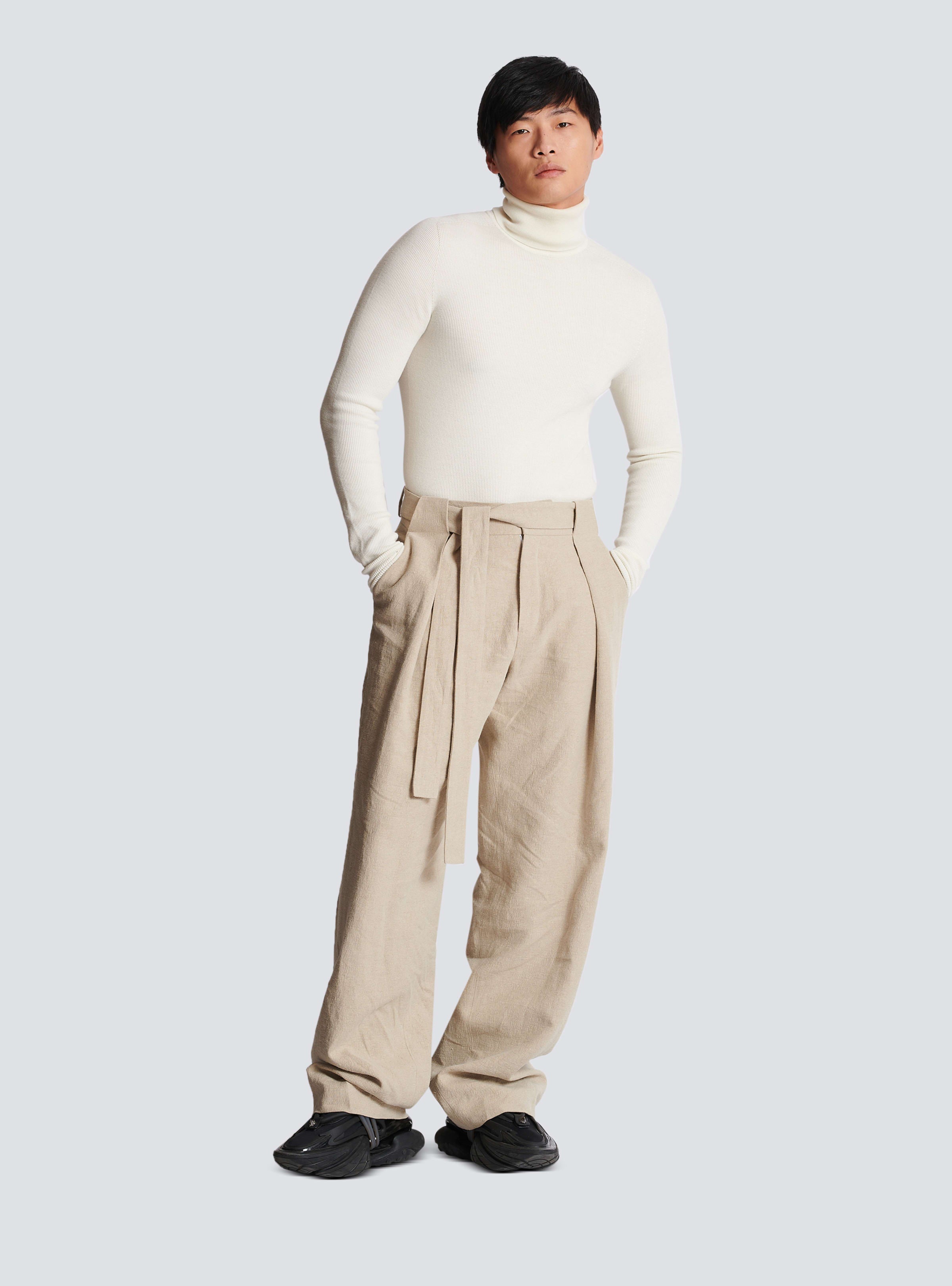 BALMAIN MEN'S SIDE FOLDED LINEN LOOSE PANTS NWT