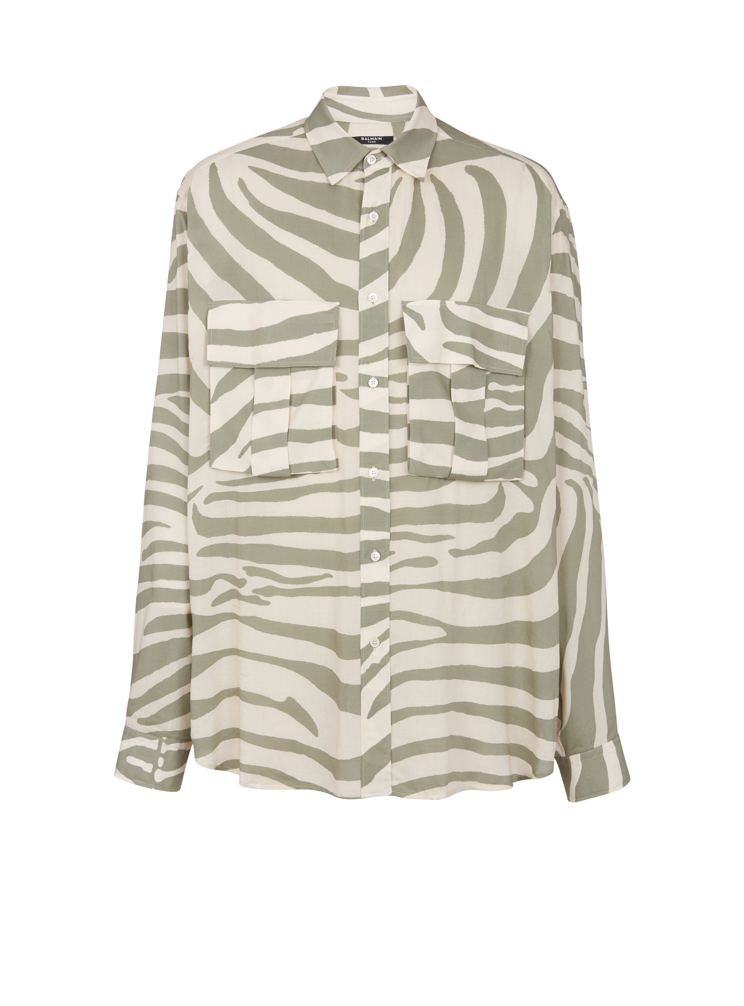 BALMAIN MEN'S AO ZEBRA PRINT FRONT POCKETS SHIRT NWT