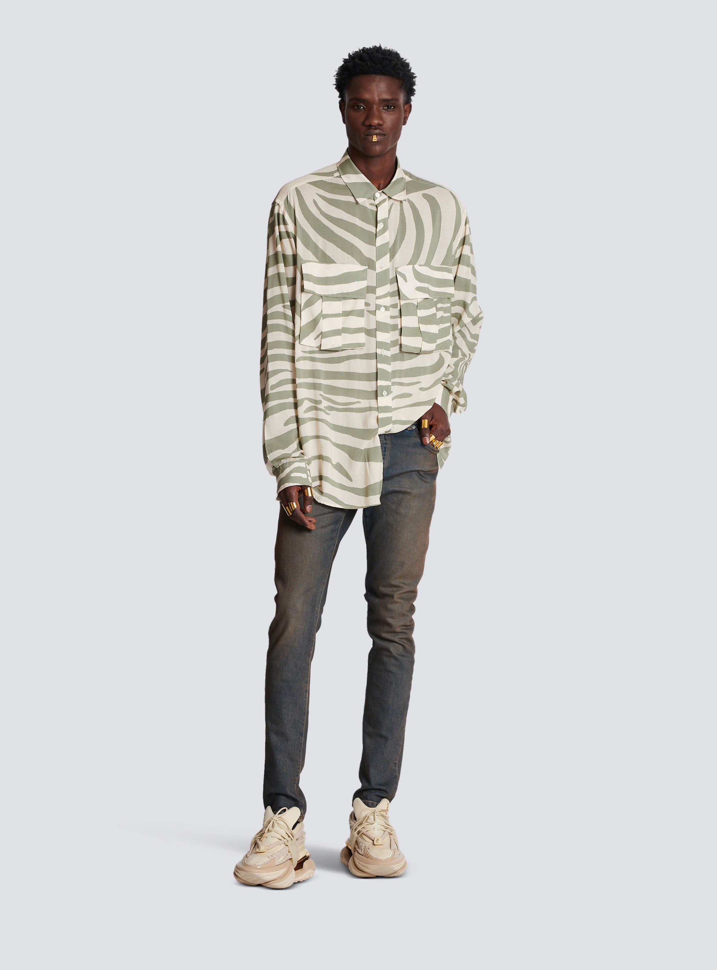 BALMAIN MEN'S AO ZEBRA PRINT FRONT POCKETS SHIRT NWT