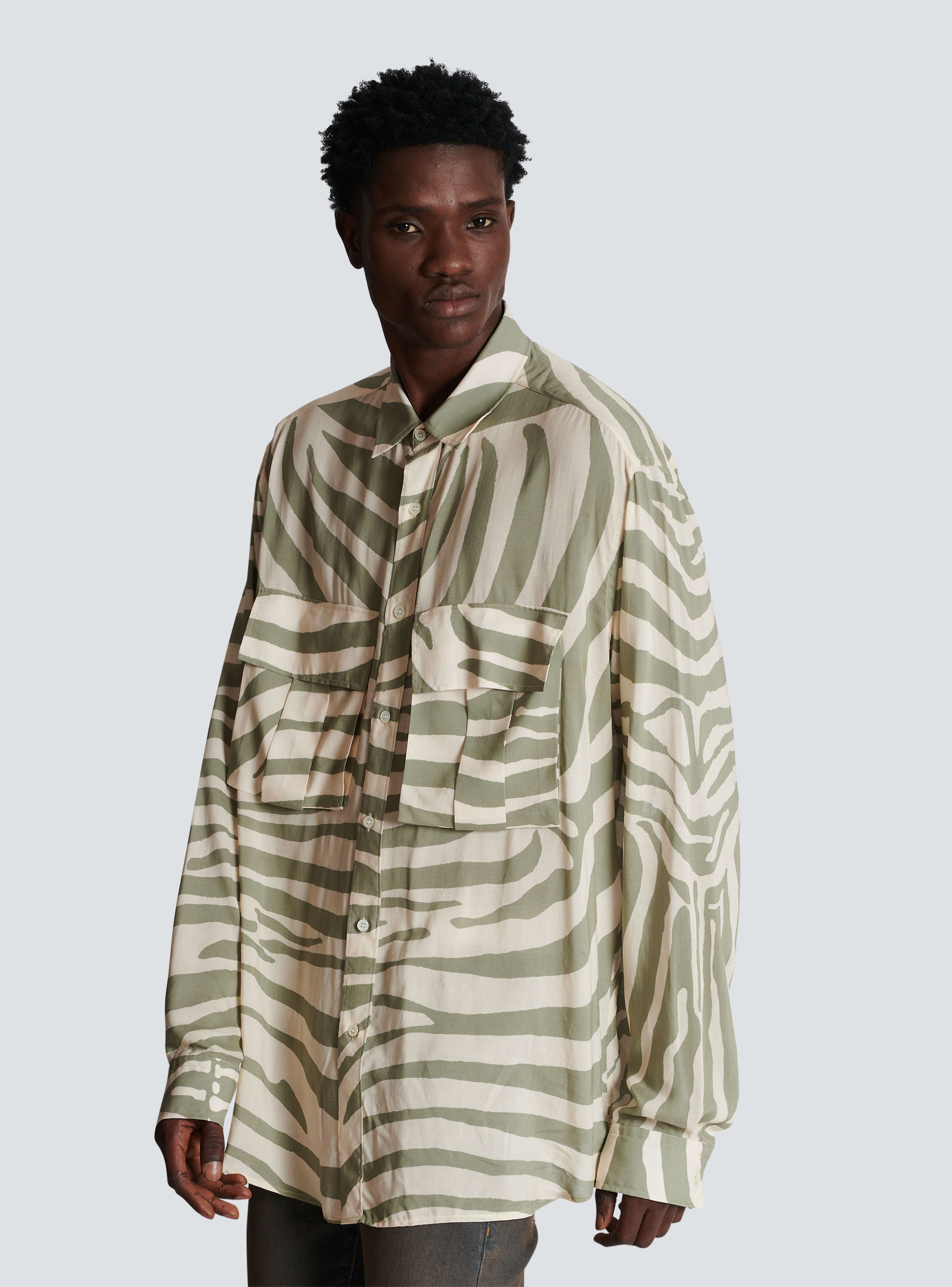 BALMAIN MEN'S AO ZEBRA PRINT FRONT POCKETS SHIRT NWT