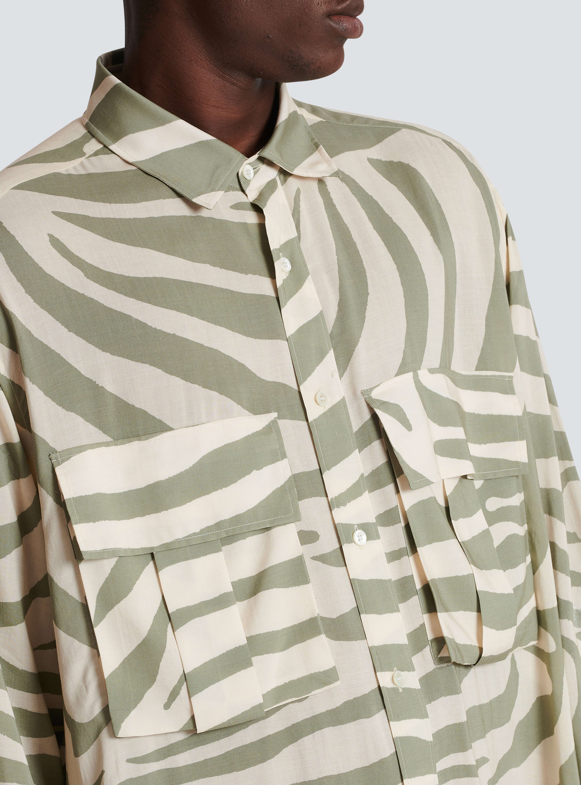 BALMAIN MEN'S AO ZEBRA PRINT FRONT POCKETS SHIRT NWT
