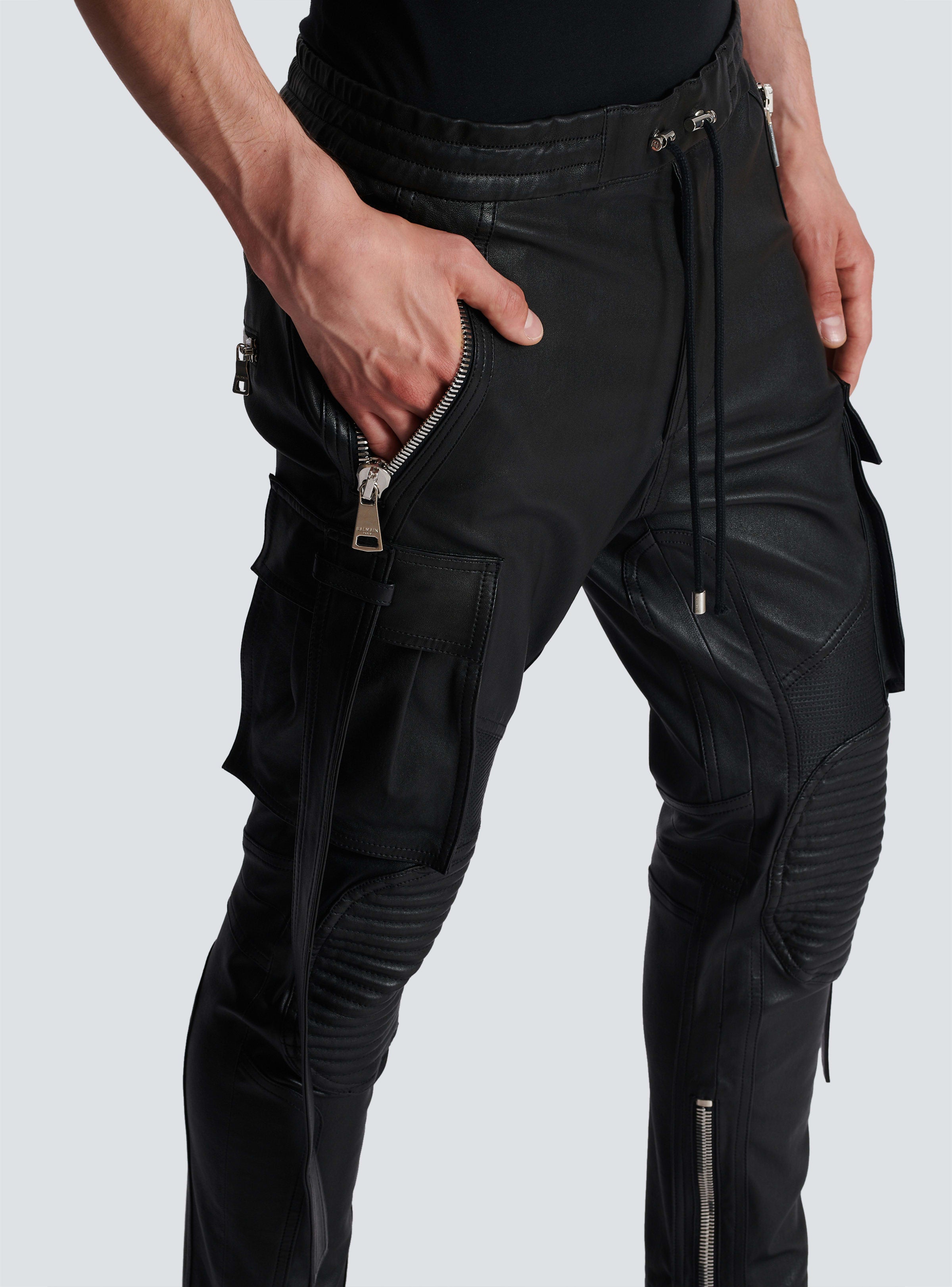 BALMAIN MEN'S STRAP DETAIL LEATHER RIDER PANTS NWT
