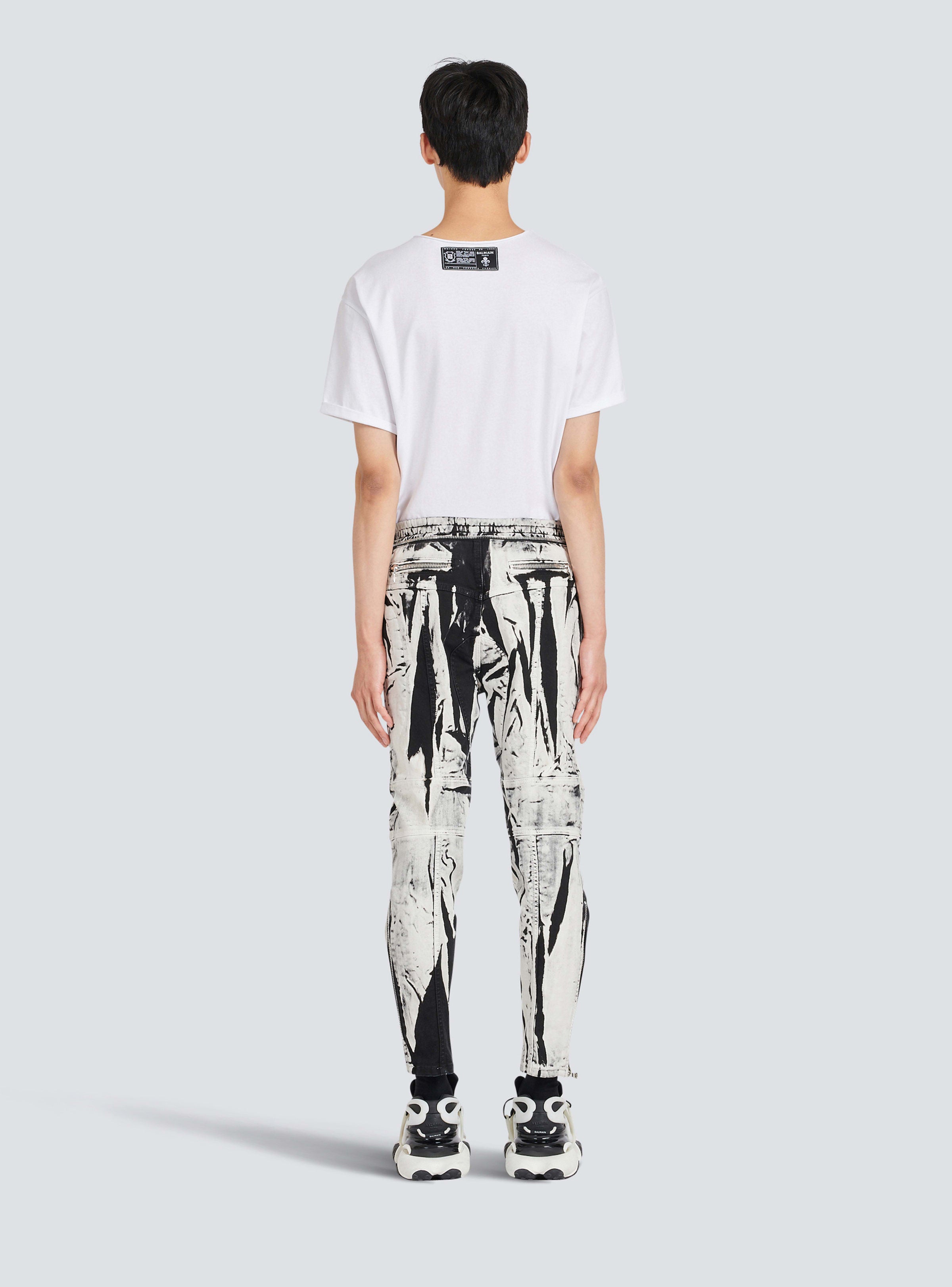 BALMAIN MEN'S KNEE-PADS B&W PRINTED RIDER JEANS NWT