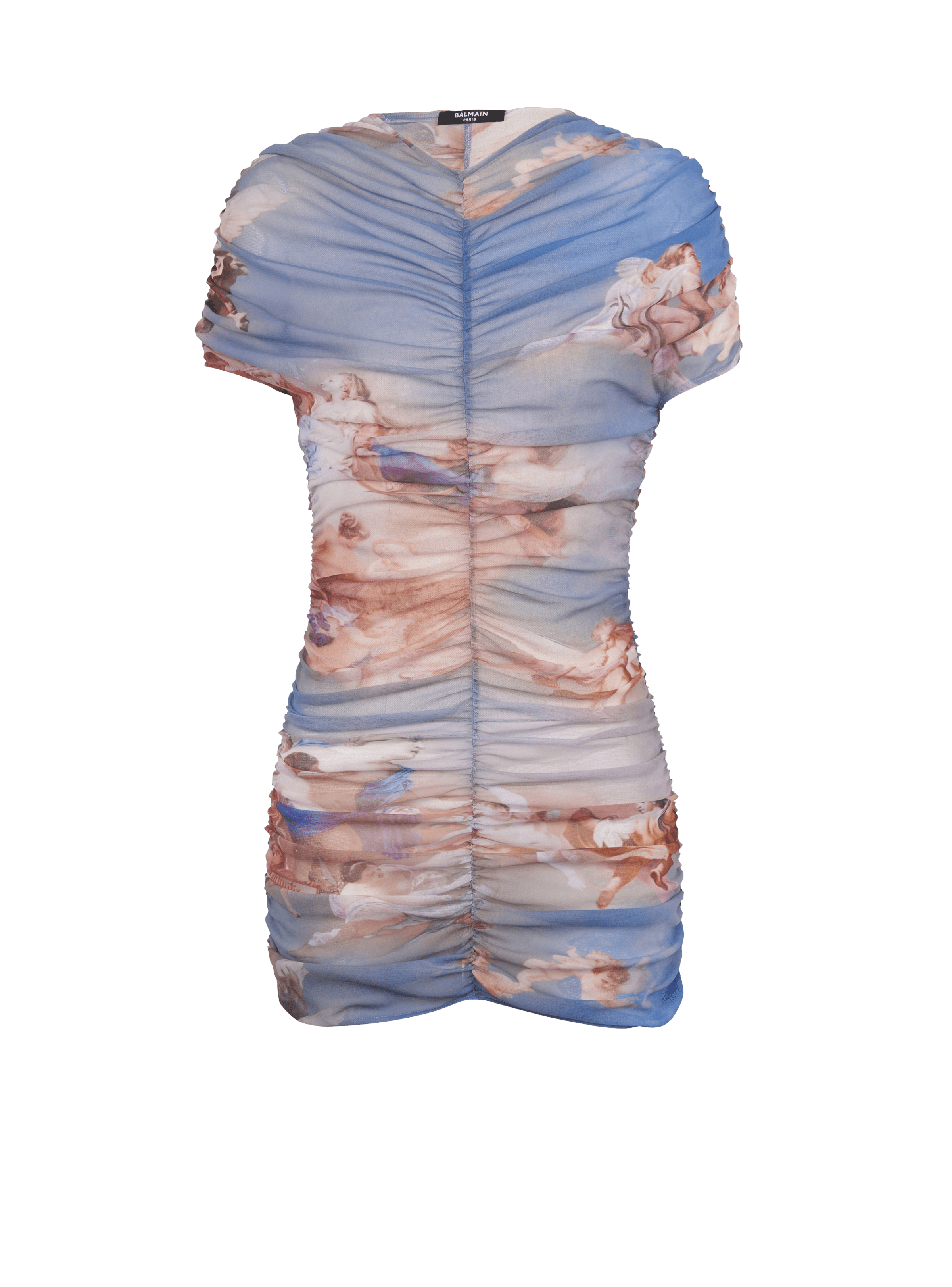 BALMAIN WOMEN'S SS SKY PRINTED TULLE DRESS NWT