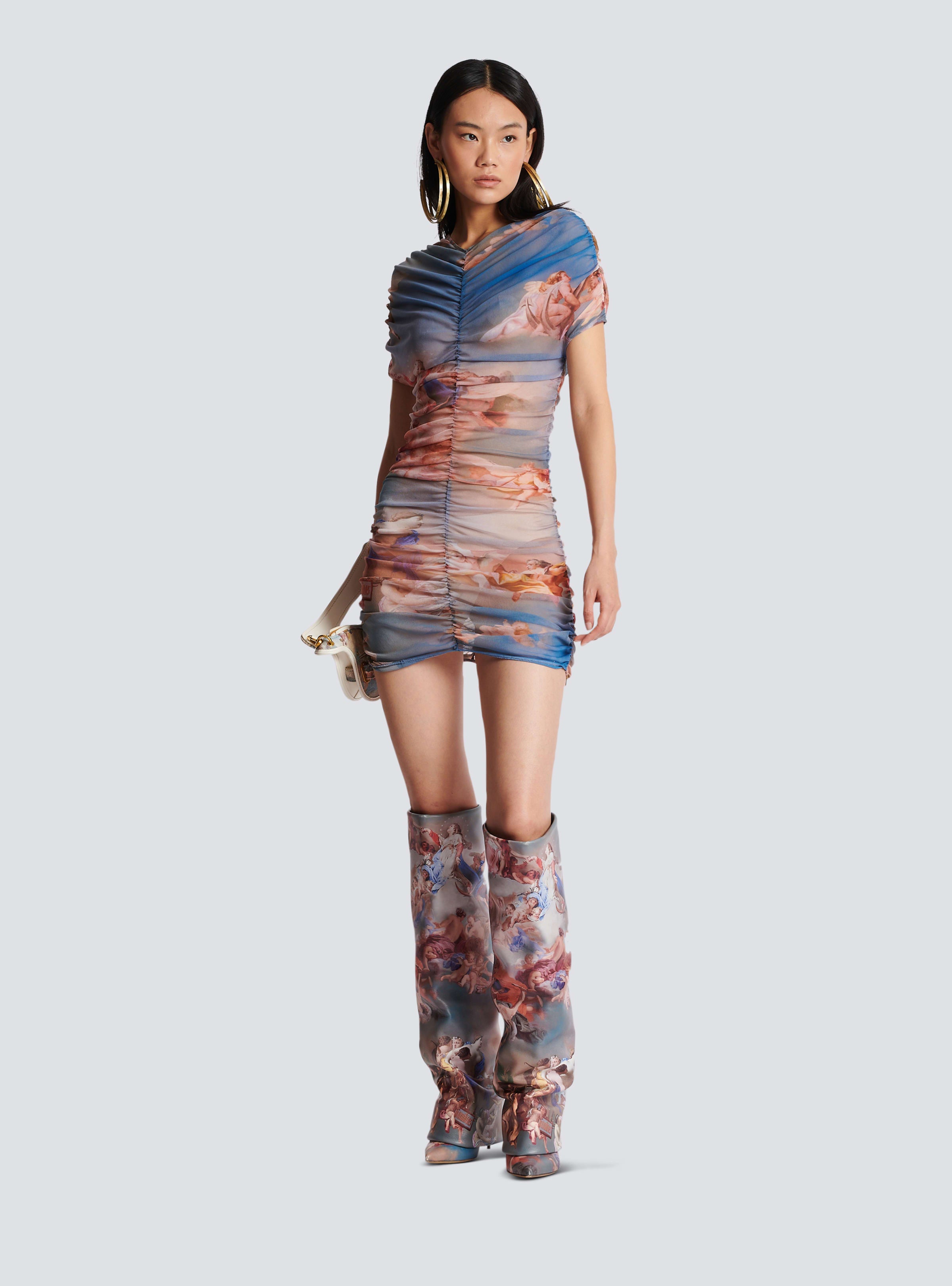 BALMAIN WOMEN'S SS SKY PRINTED TULLE DRESS NWT