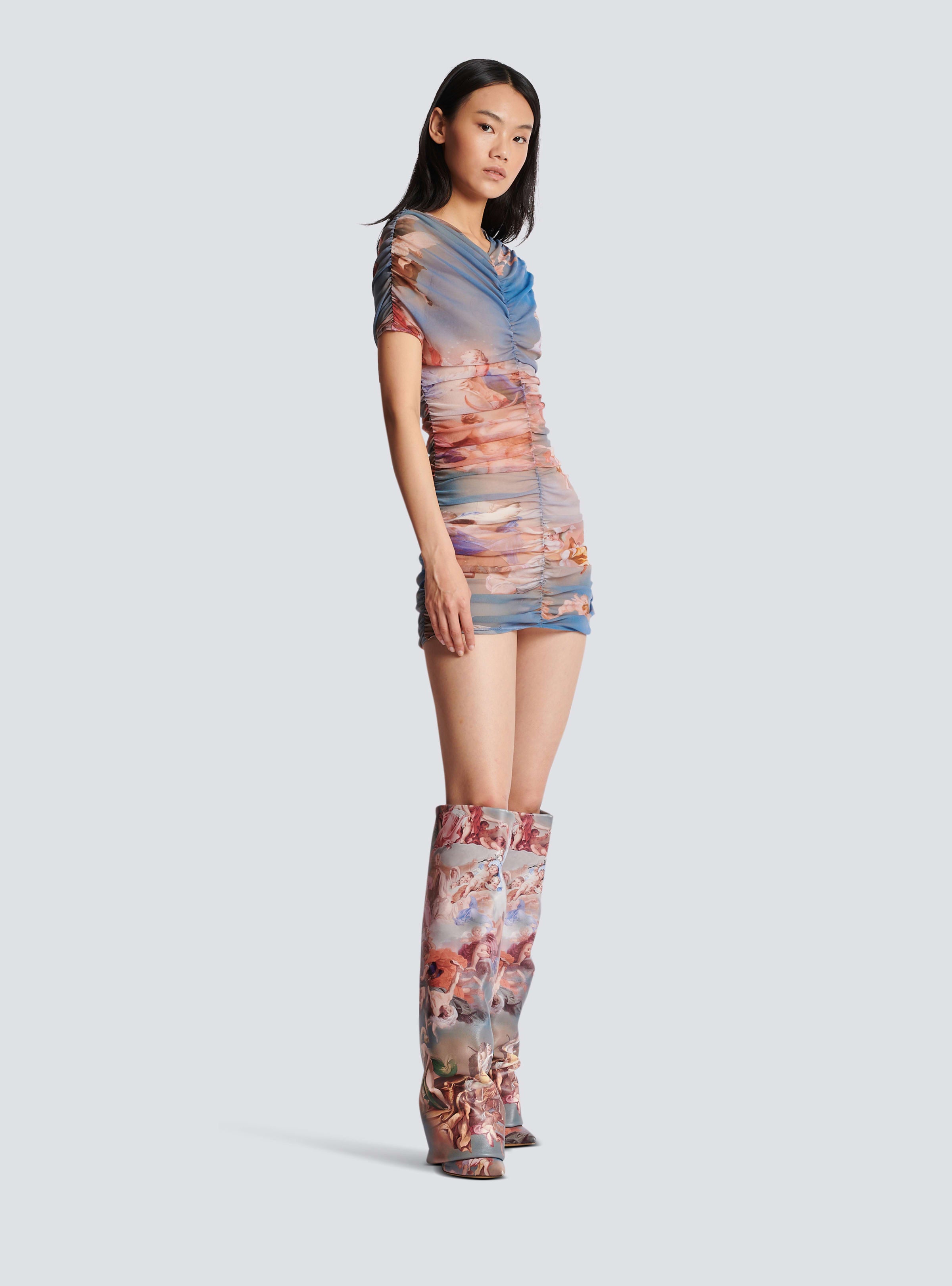 BALMAIN WOMEN'S SS SKY PRINTED TULLE DRESS NWT