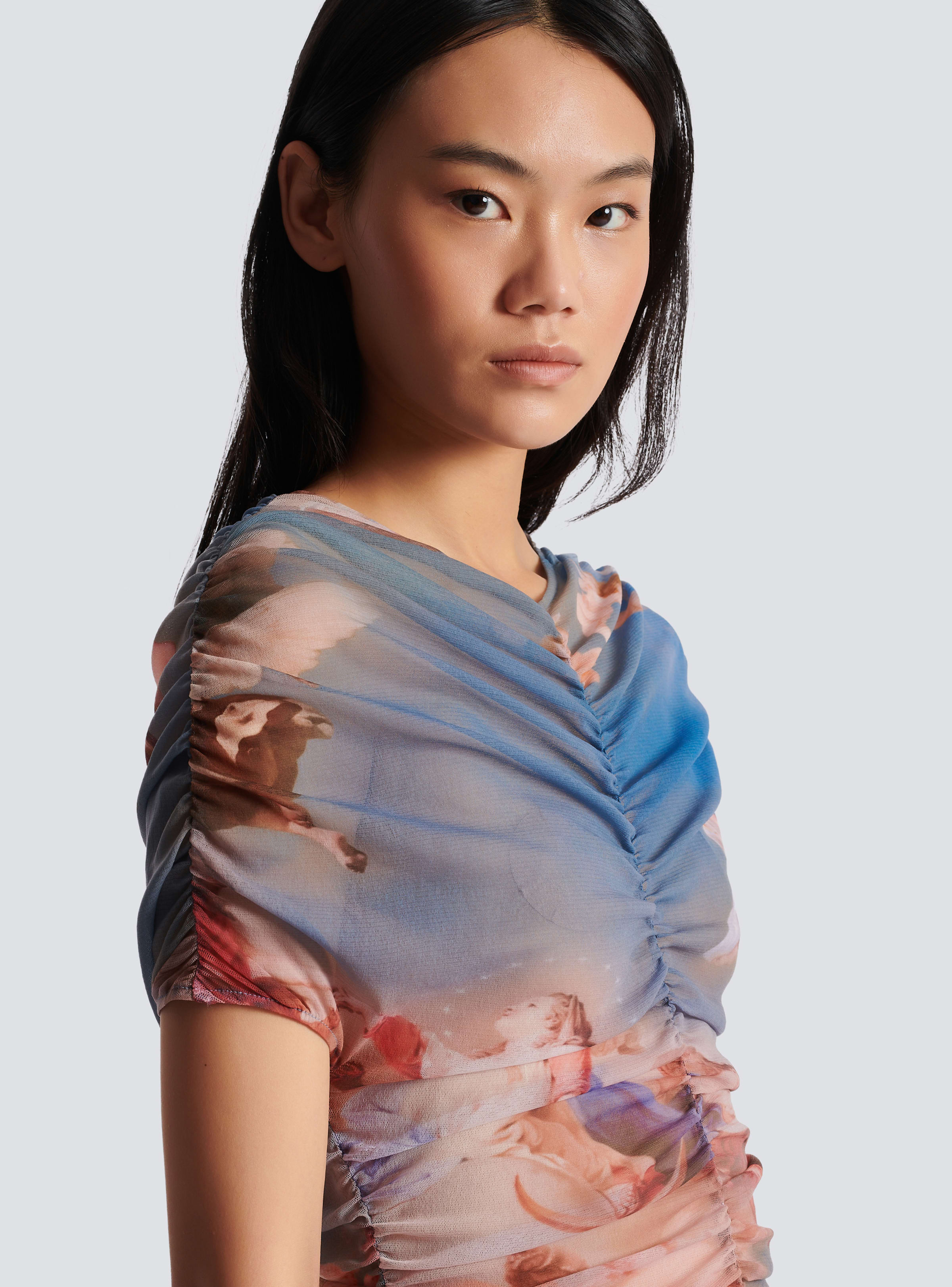 BALMAIN WOMEN'S SS SKY PRINTED TULLE DRESS NWT