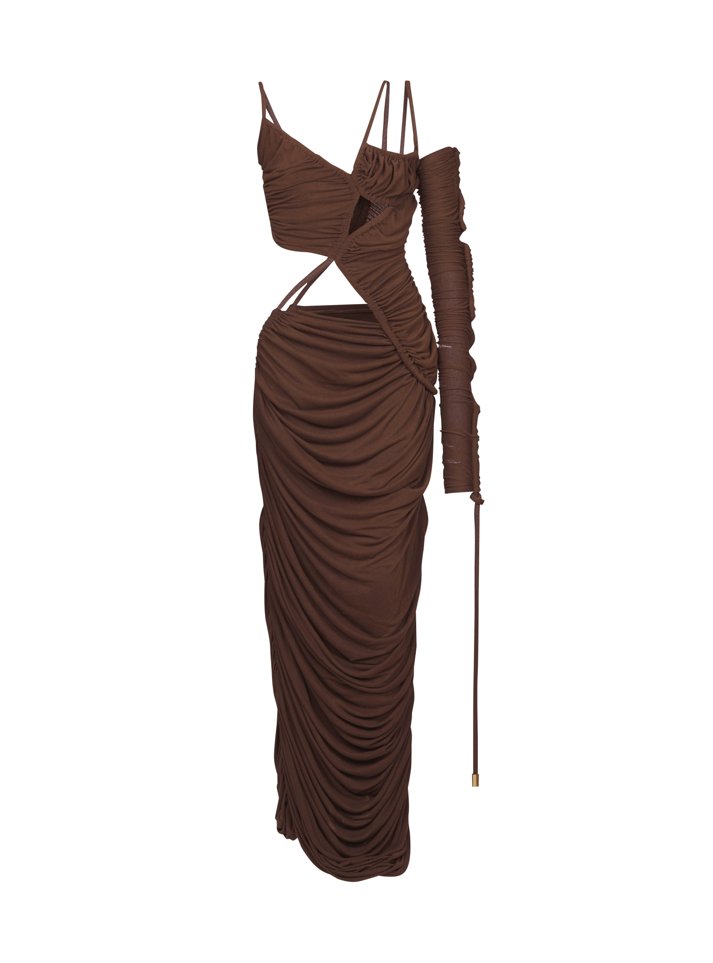 BALMAIN WOMEN'S ASYMMETRIC JERSEY LONG DRESS NWT