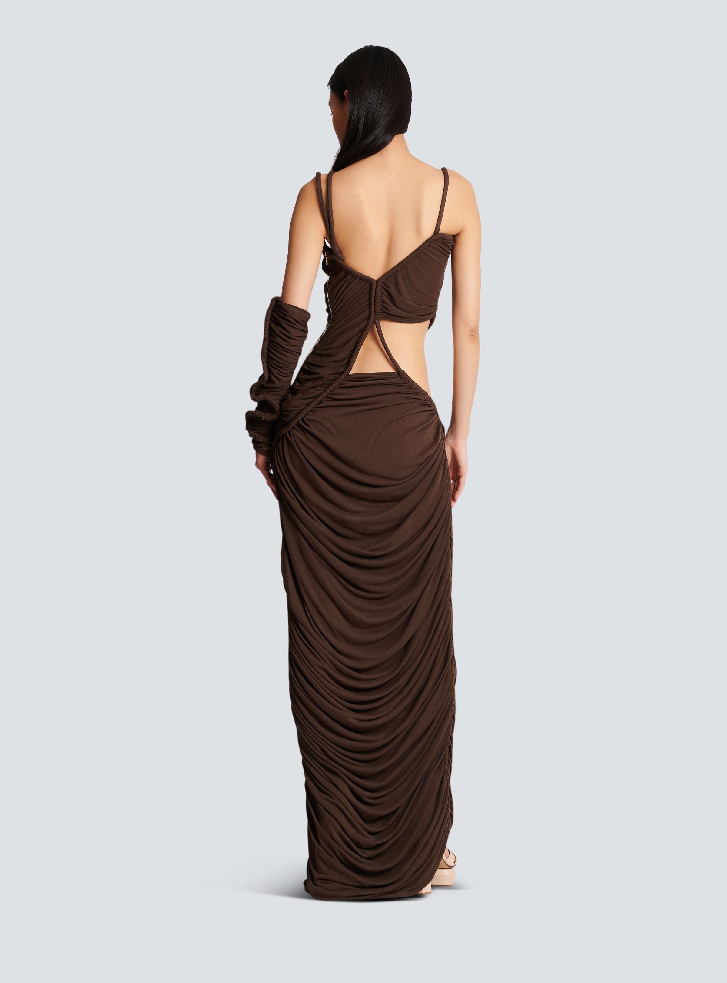 BALMAIN WOMEN'S ASYMMETRIC JERSEY LONG DRESS NWT