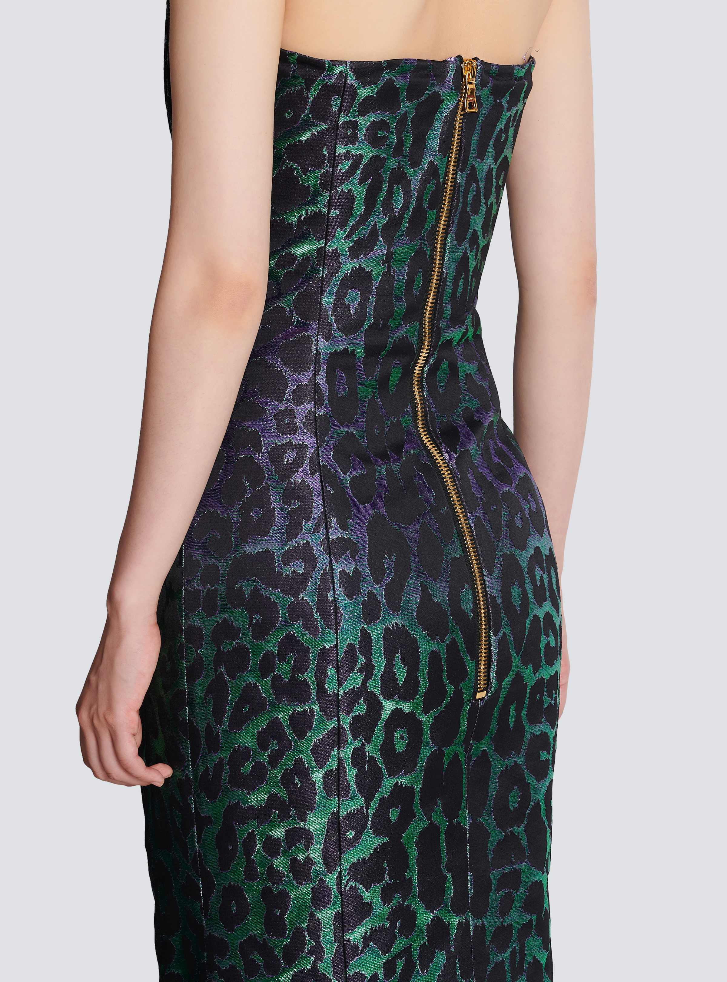 BALMAIN WOMEN'S IRIDESCENT LEOPARD BUSTIER LONG DRESS NWT