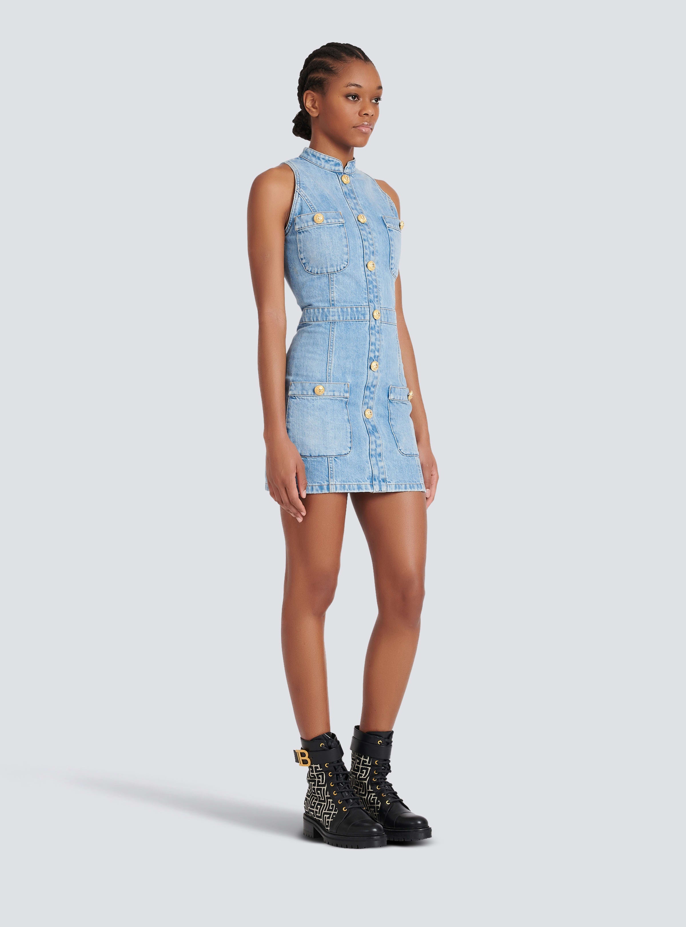 BALMAIN WOMEN'S LIGHT BLUE DENIM SLEEVELESS DRESS
