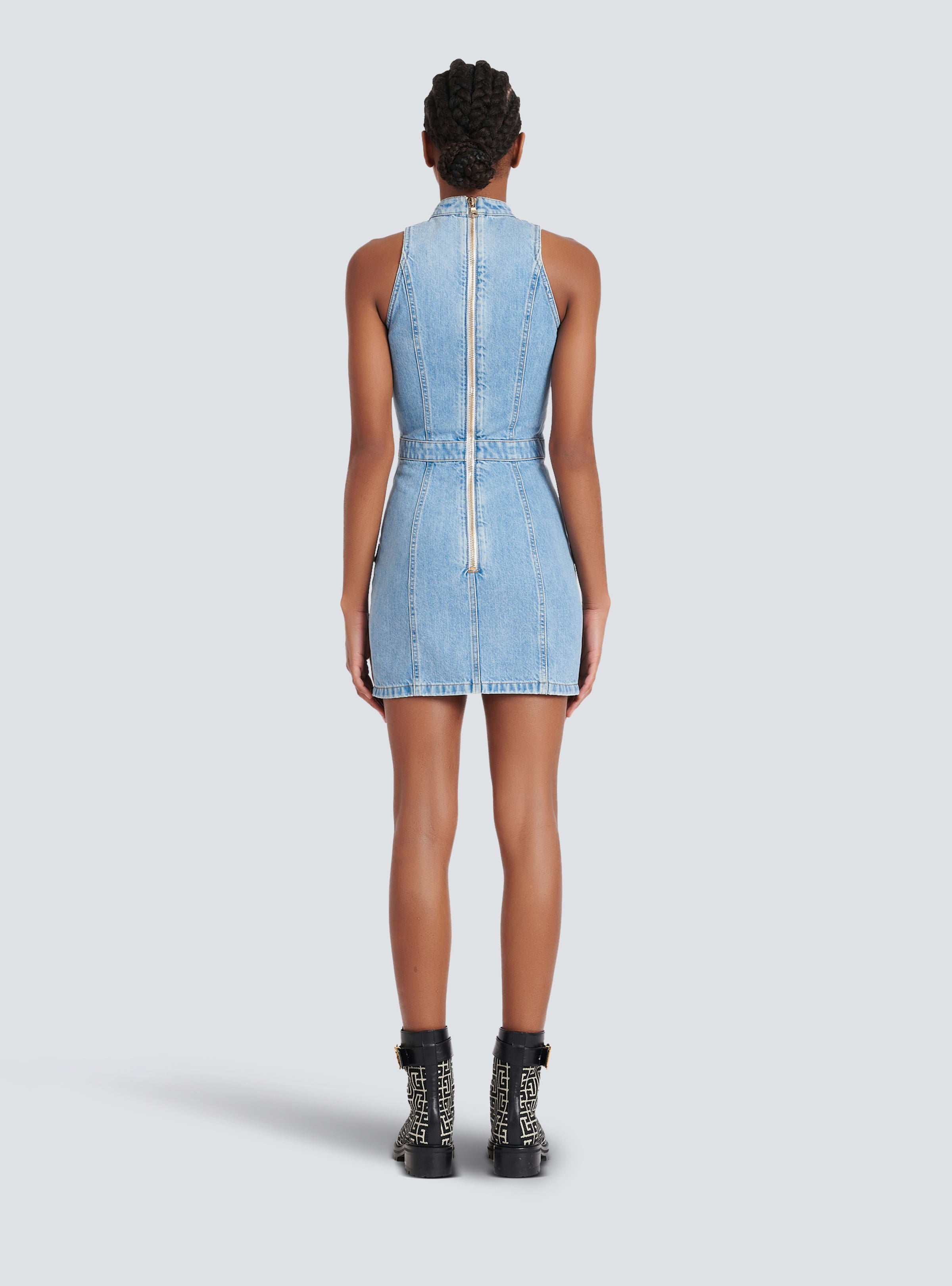 BALMAIN WOMEN'S LIGHT BLUE DENIM SLEEVELESS DRESS