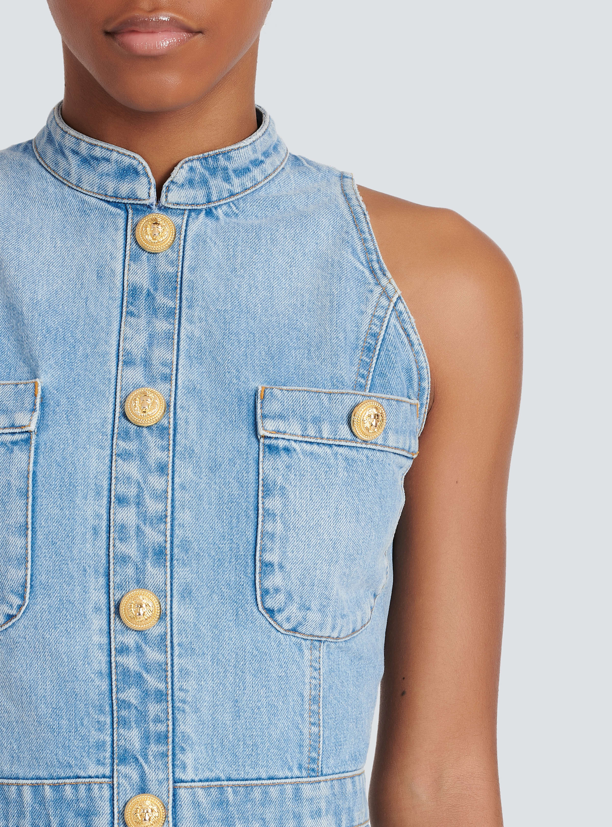 BALMAIN WOMEN'S LIGHT BLUE DENIM SLEEVELESS DRESS