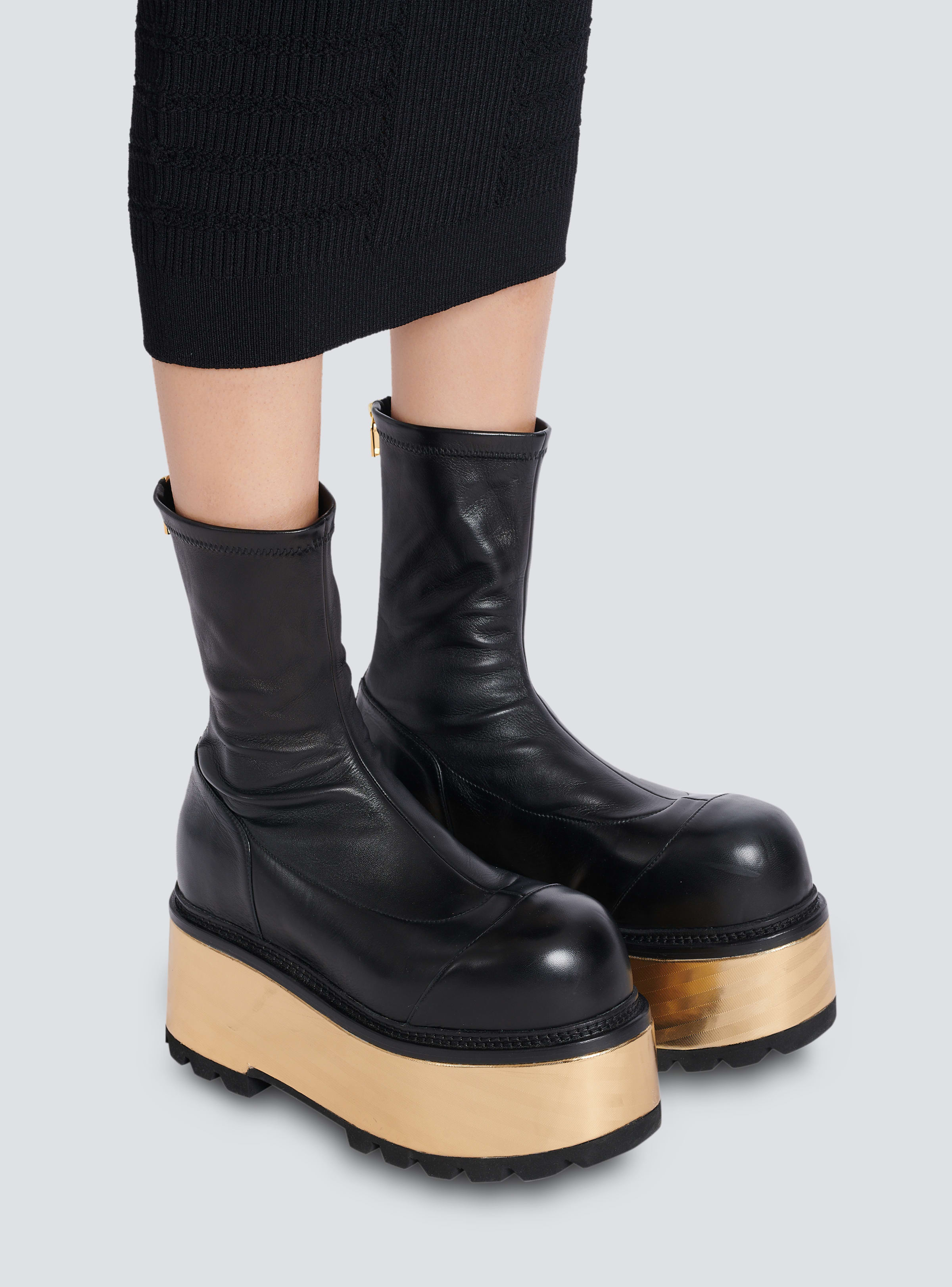 BALMAIN WOMEN'S ANKLE BOOT VIC-LAMBSKIN&LAMINATED HEEL NWT