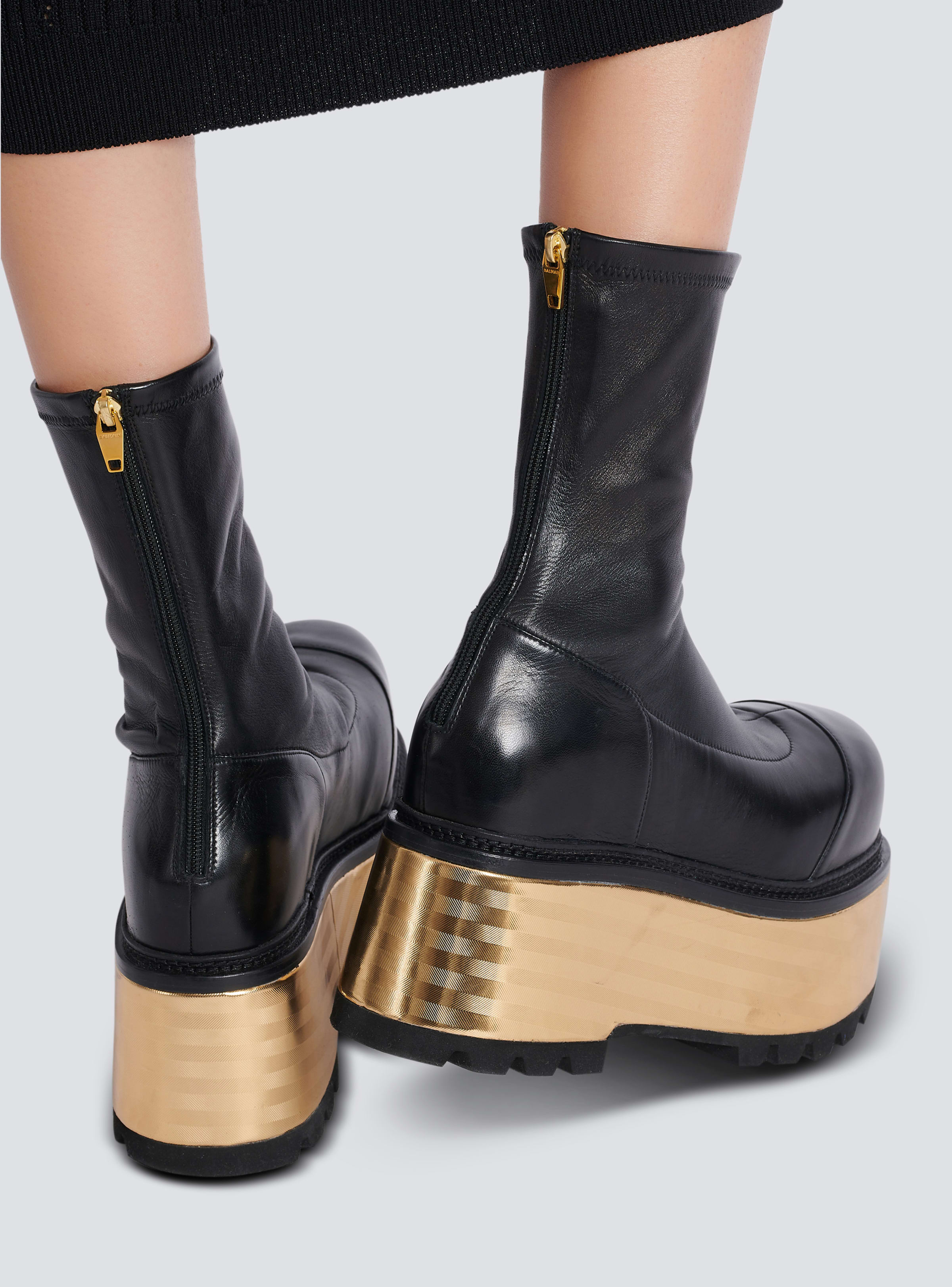 BALMAIN WOMEN'S ANKLE BOOT VIC-LAMBSKIN&LAMINATED HEEL NWT