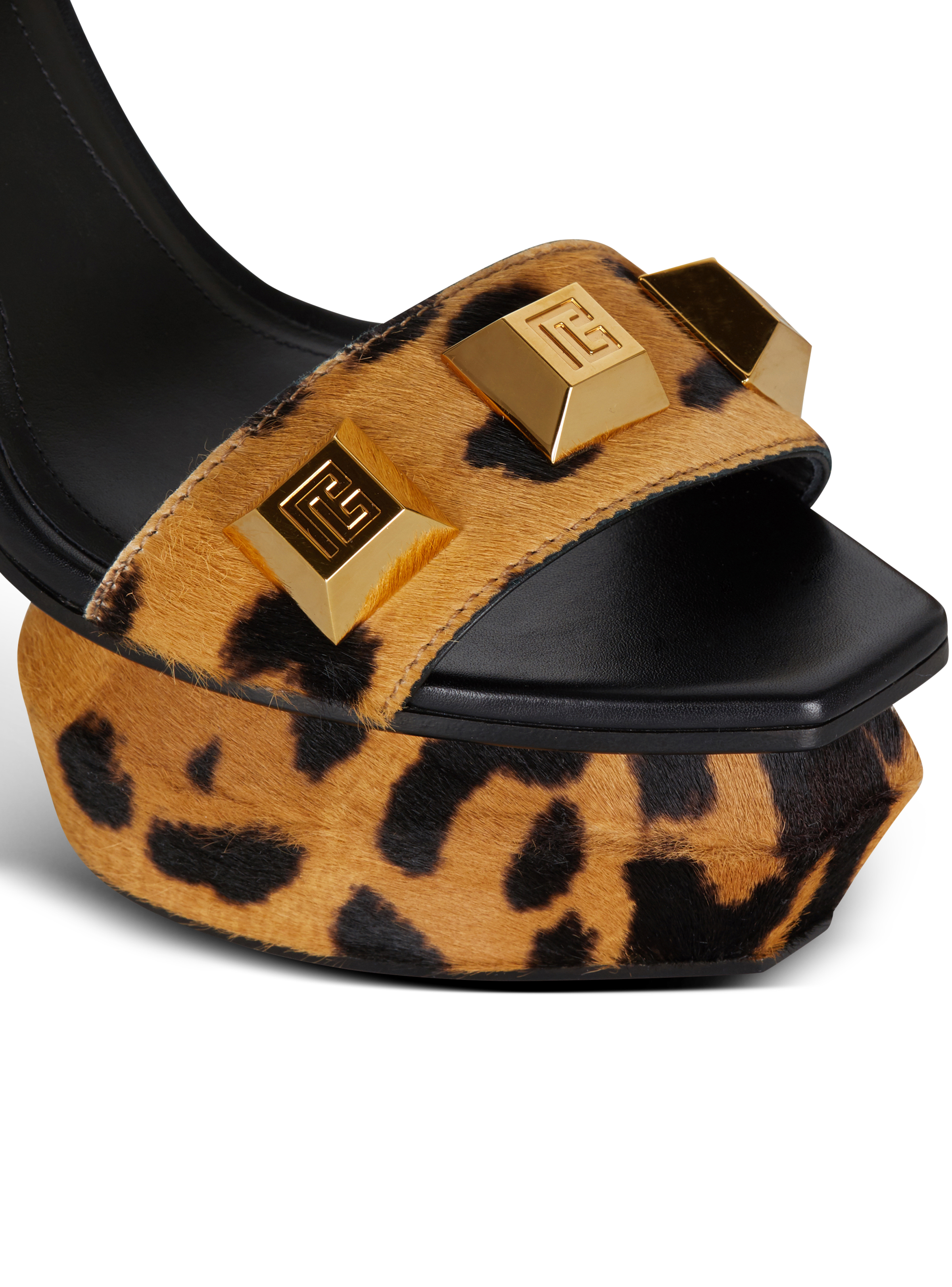 BALMAIN WOMEN'S PLATFORM SANDAL AVA-LEO PONY CALF&STUDS NWT